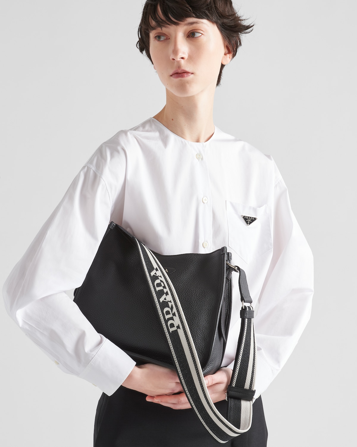 Black Leather Hobo Bag PRADA