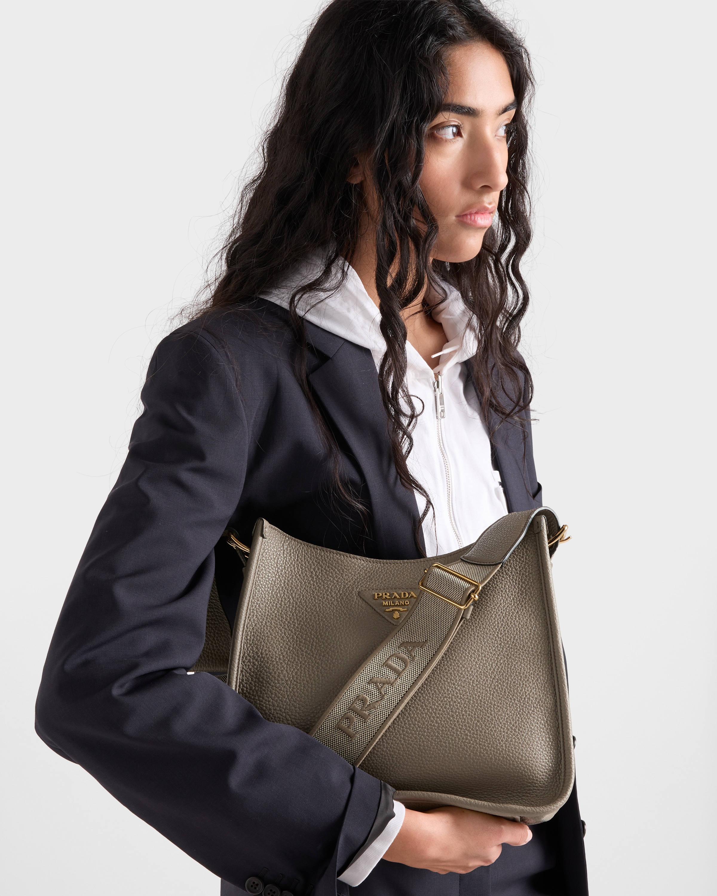 Clay Gray Medium leather bag | PRADA - United States