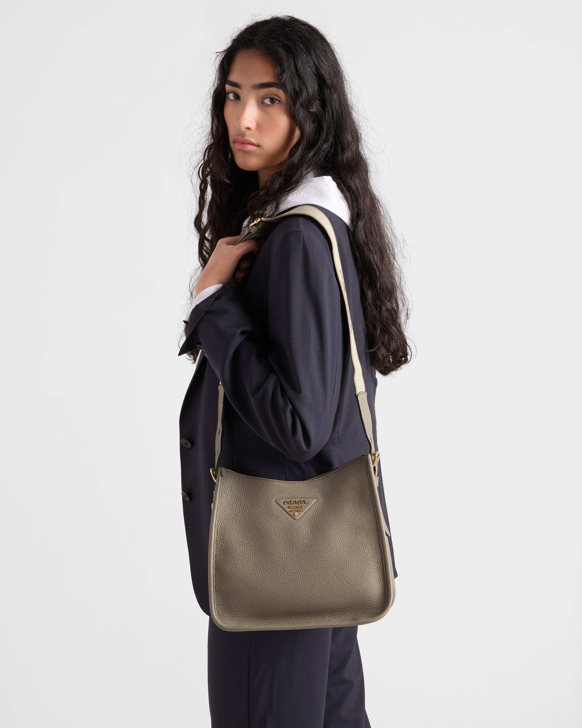 Clay Gray Medium Leather Bag | PRADA