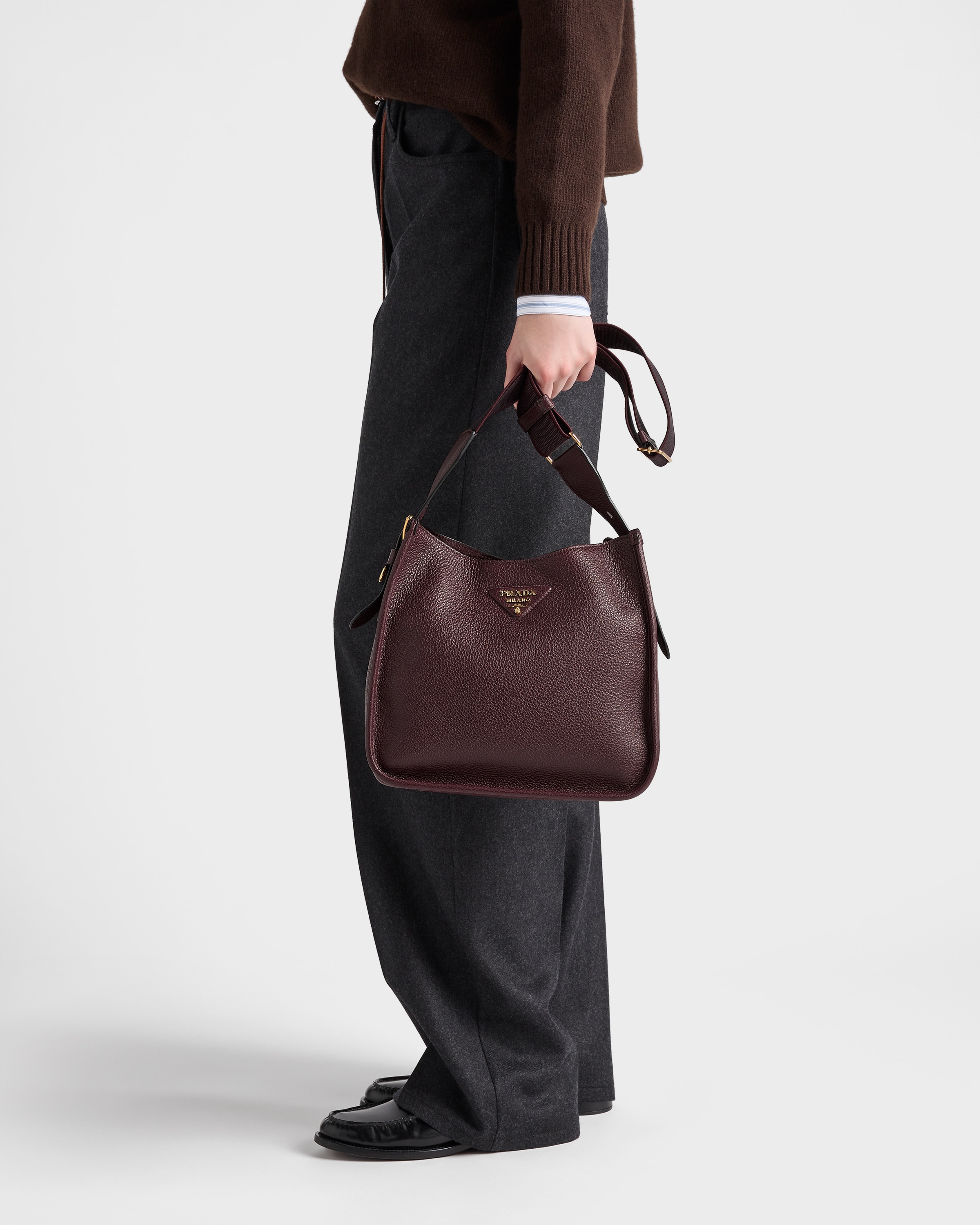 Prada Medium Leather Bag In Burgundy