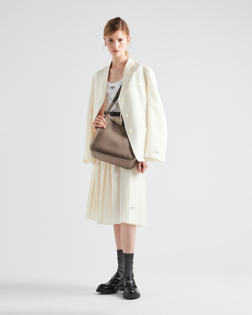 Clay Gray Leather hobo bag | Prada