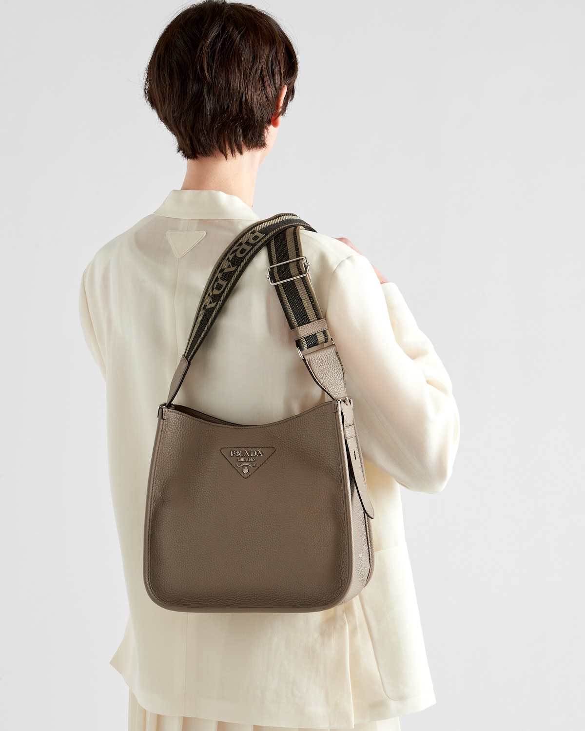 Clay Grey Leather Hobo Bag PRADA