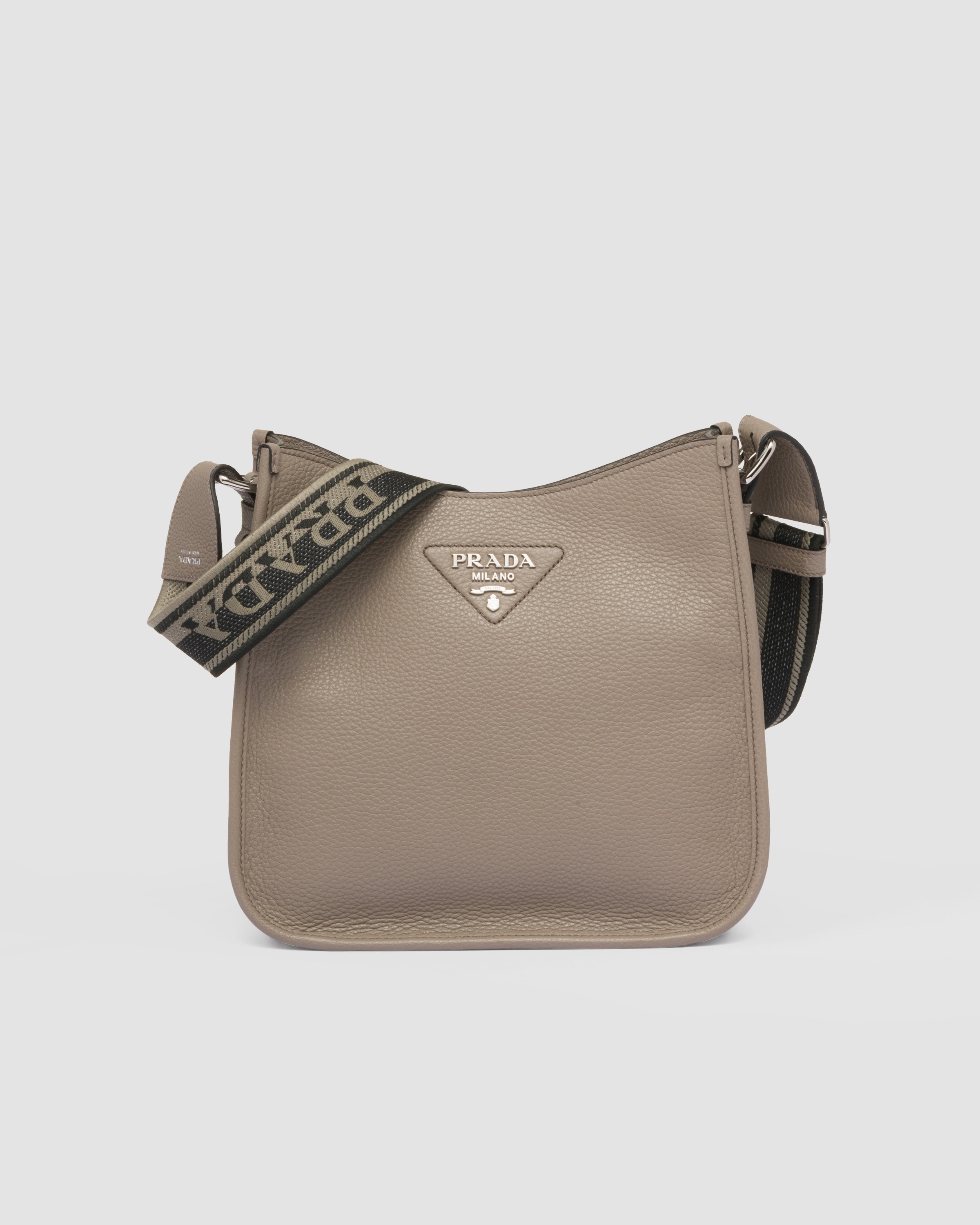Clay Grey Leather Hobo Bag | PRADA