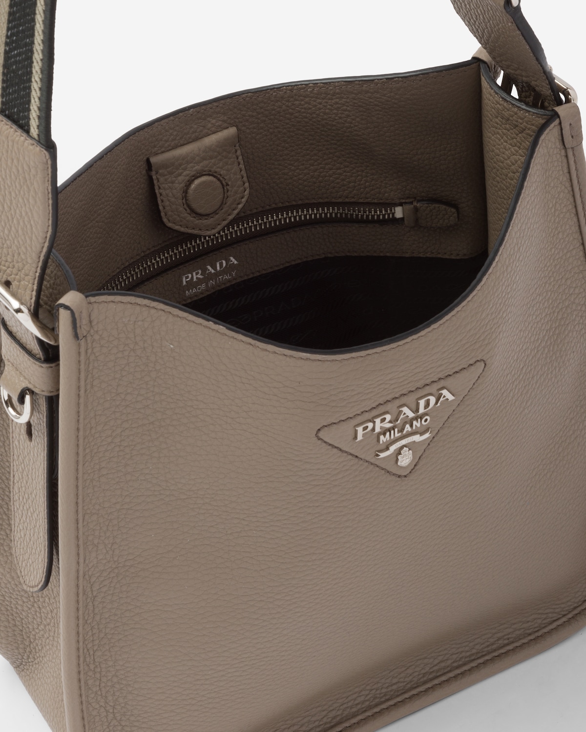 Clay Grey Leather Hobo Bag PRADA
