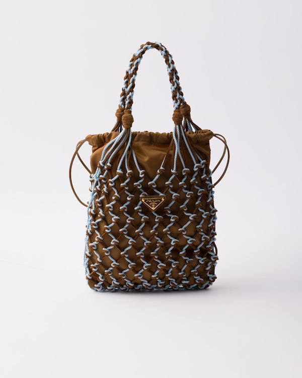 Black Crochet and leather mini-bucket bag | PRADA