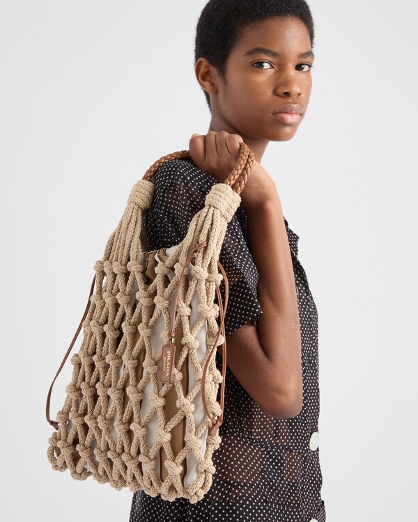 Prada Noué حقيبة مكرمية قطن متوسطة الحجم Prada Noué حقيبة مكرمية قطن متوسطة الحجم