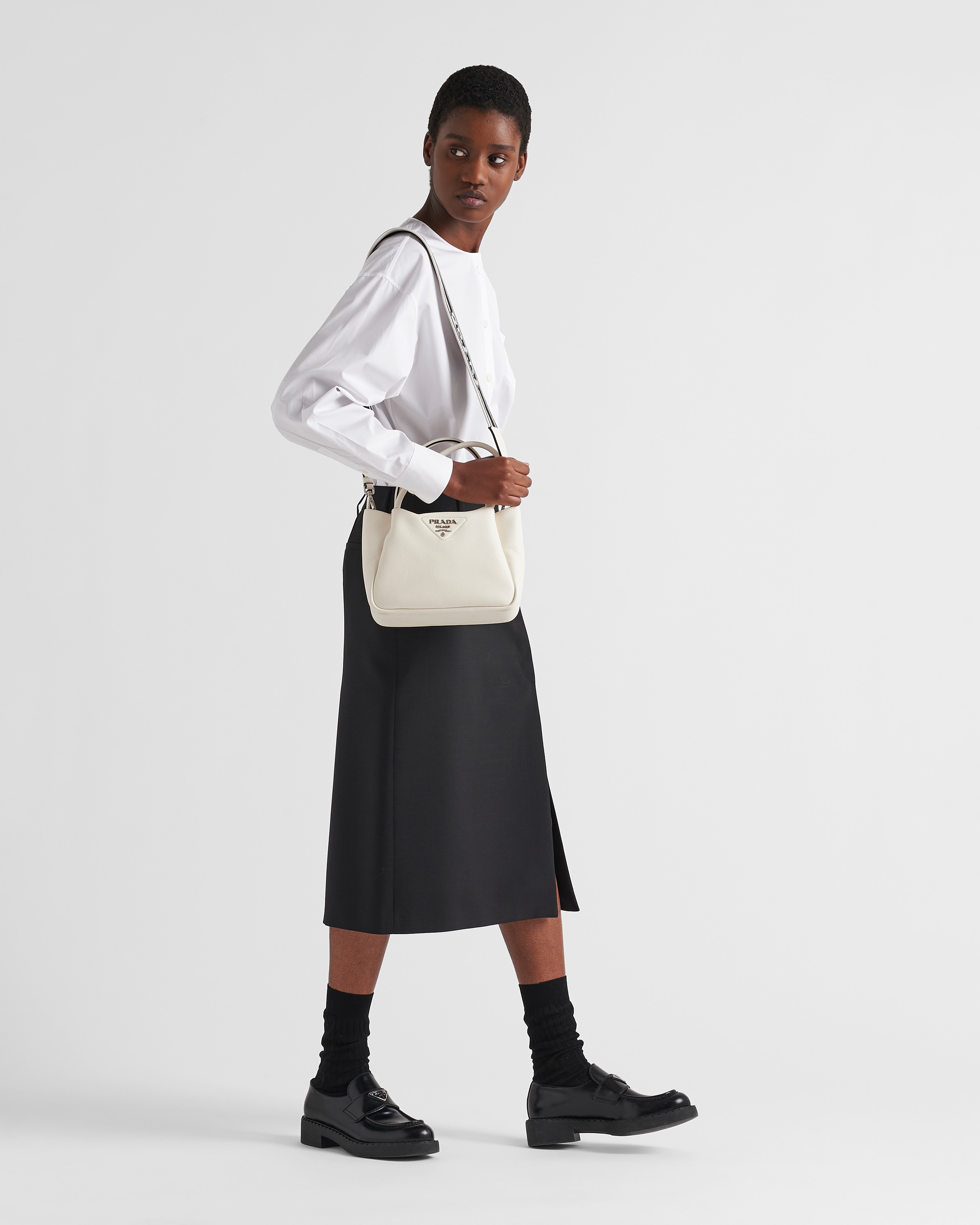 White Small leather handbag | Prada