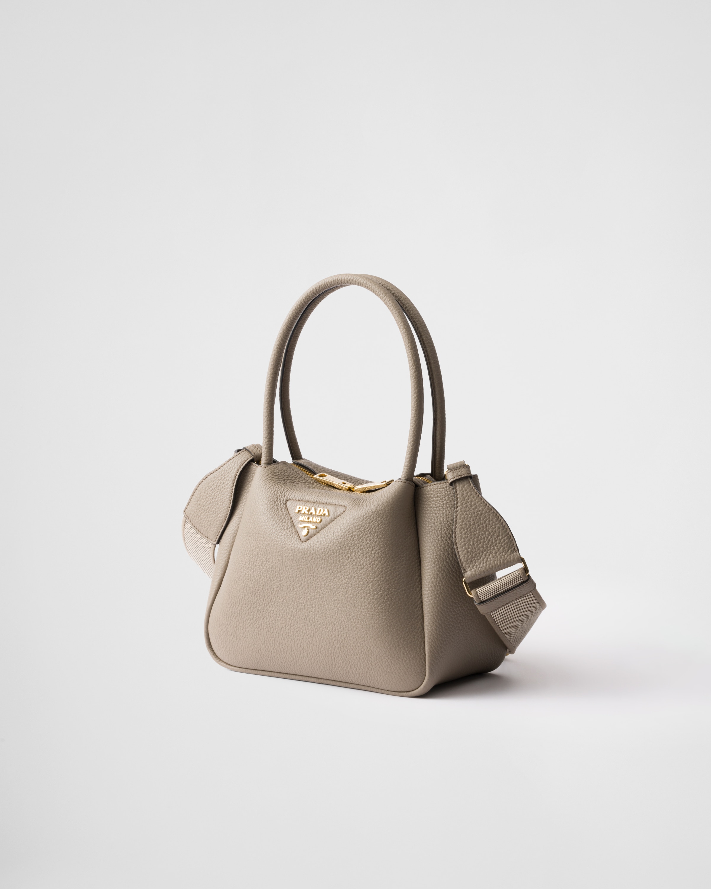 Prada Small Leather Top-handle Bag In Gray