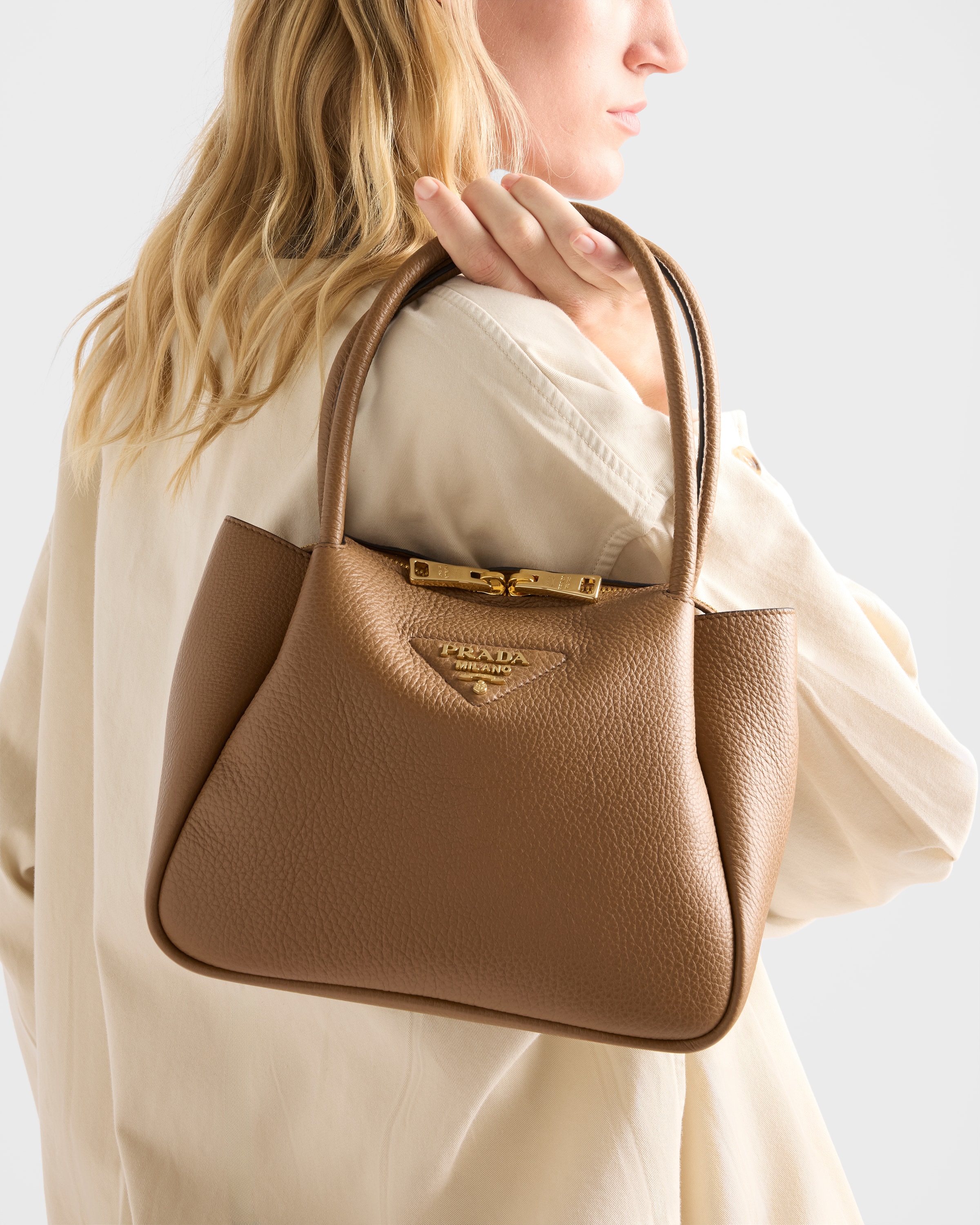Caramel Prada Liaison small leather handbag | PRADA - United States