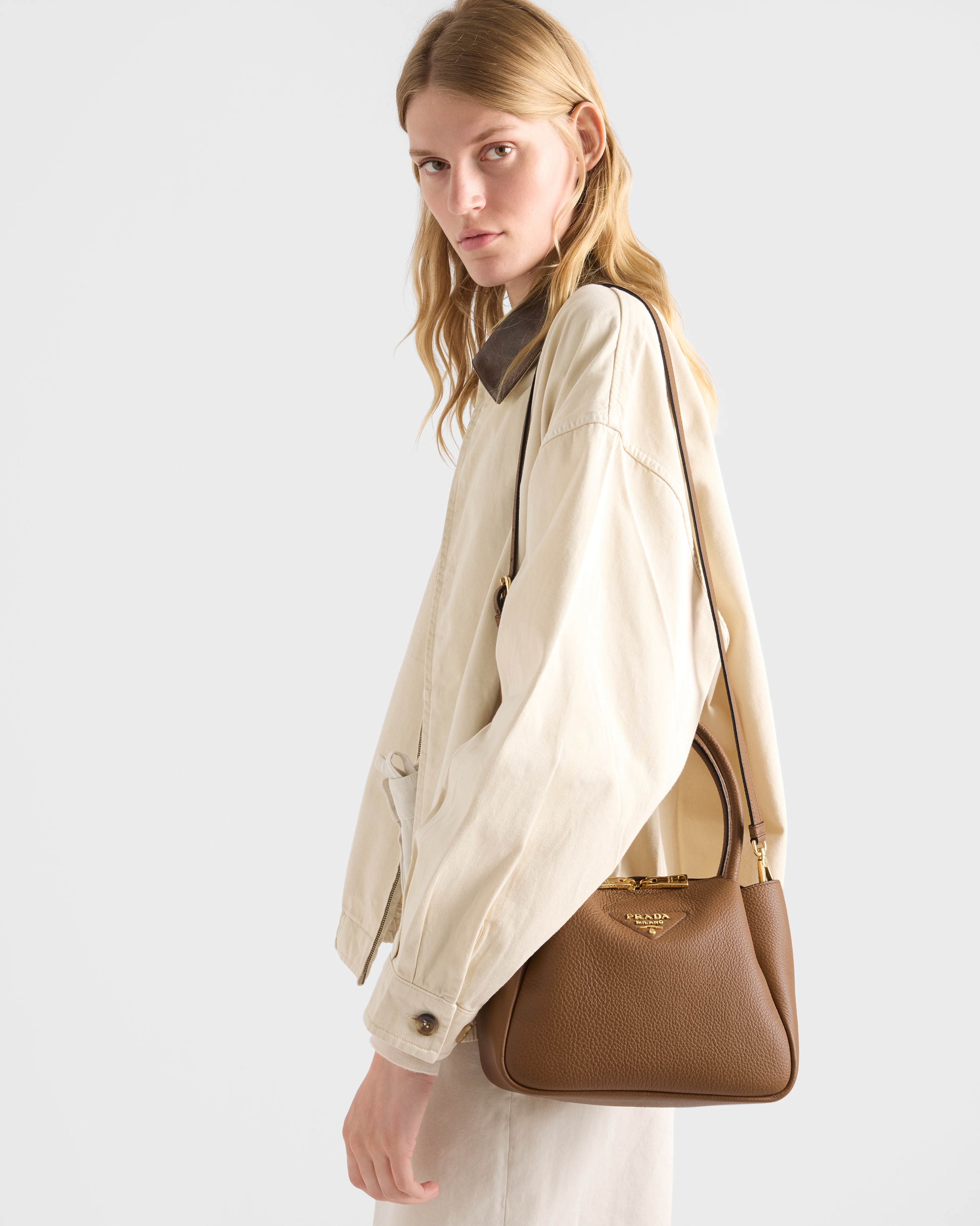 Caramel Prada Liaison small leather handbag | PRADA