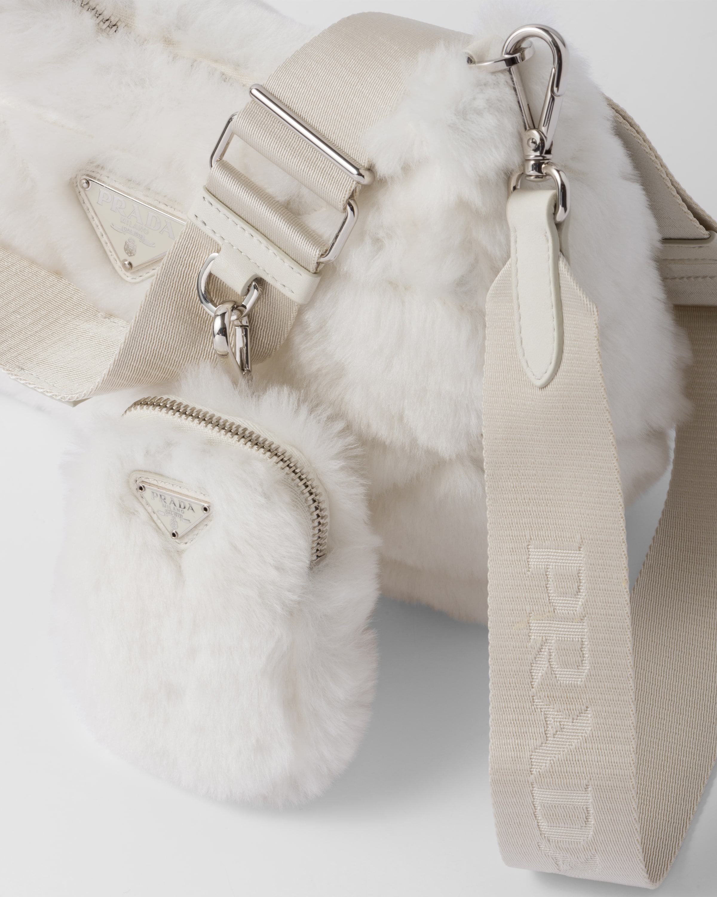 White Shearling shoulder bag | Prada