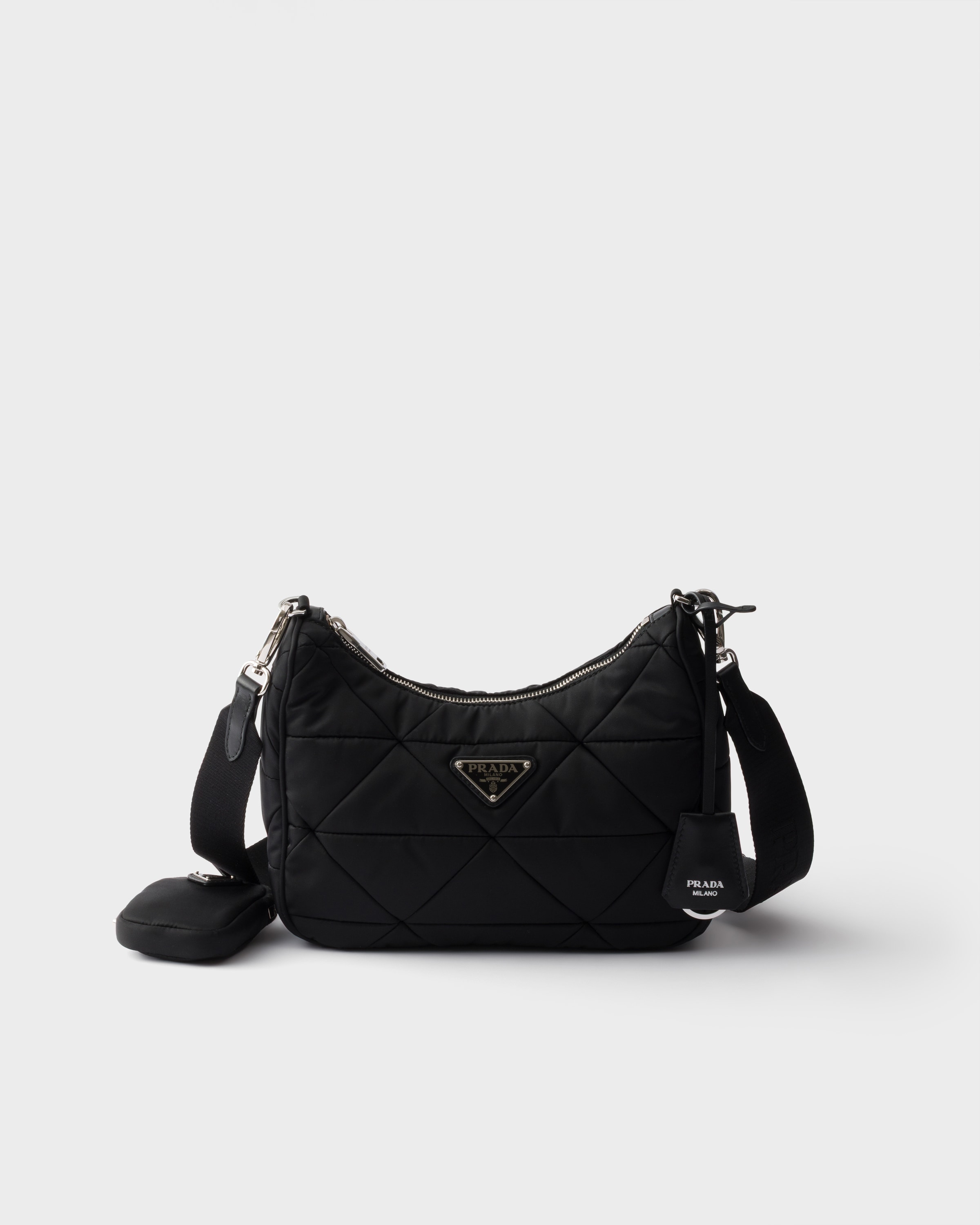 Quilted Re-Nylon shoulder bag — Black — 1BC151_RDJN_F0002_V_D9T