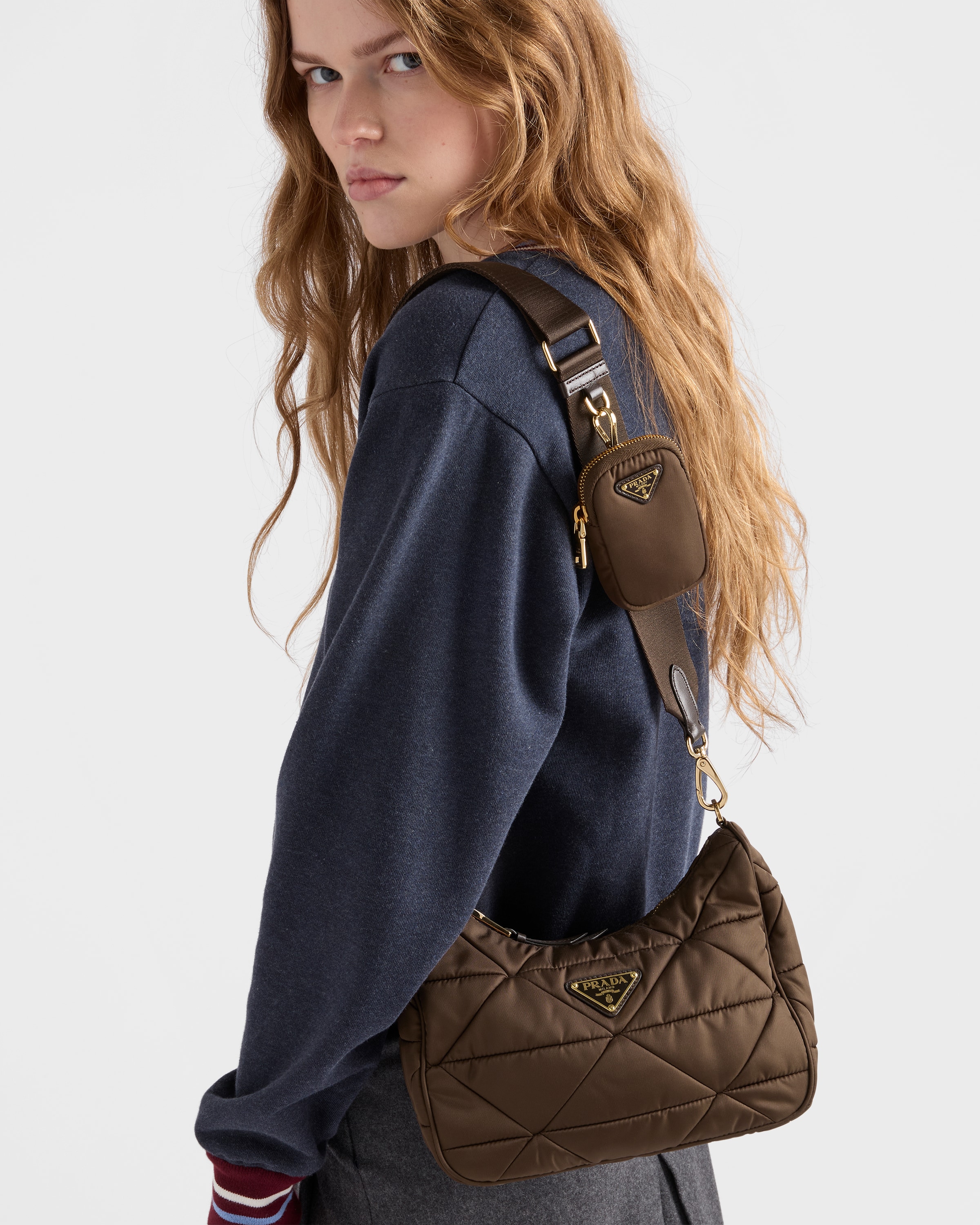 Burnt Brown Padded Re-nylon Shoulder Bag | PRADA - United States