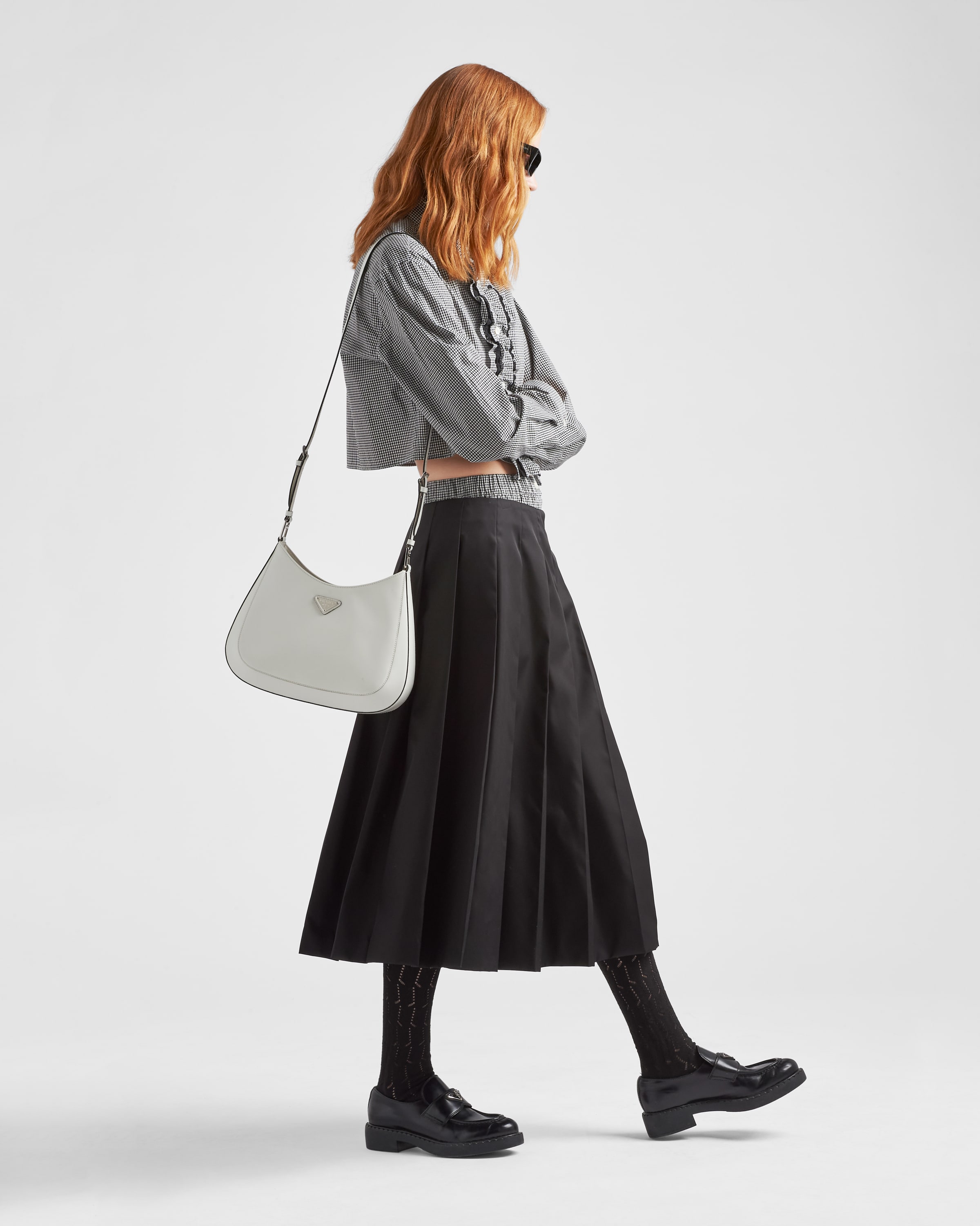 White Prada Cleo Brushed Leather Shoulder Bag PRADA
