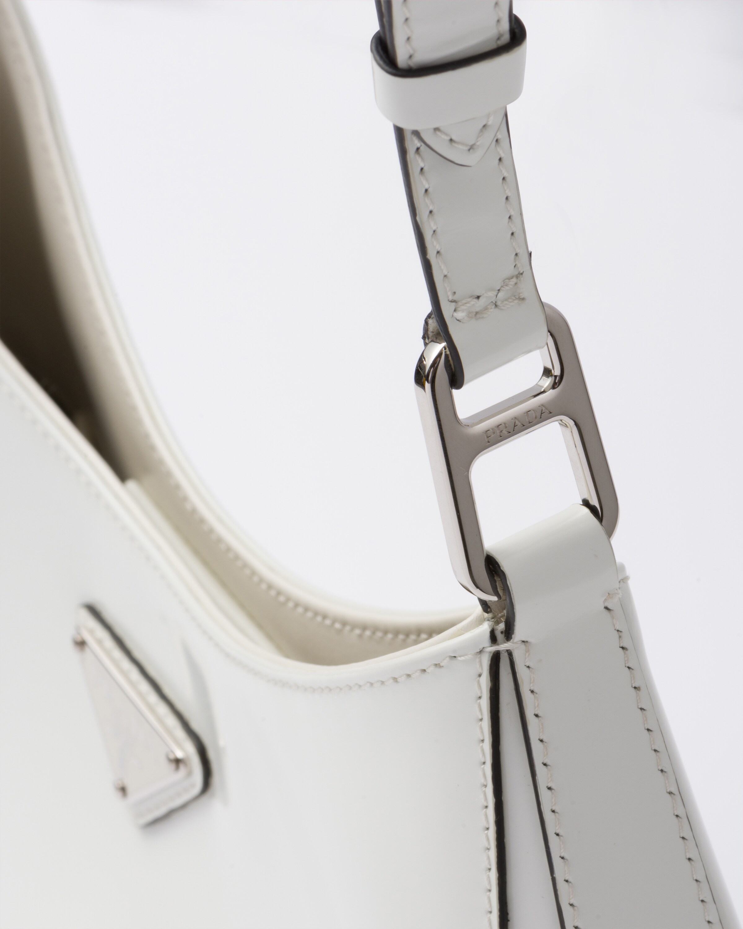 Prada Cleo Brushed Leather Shoulder Bag White in Leather with Silver-tone -  US