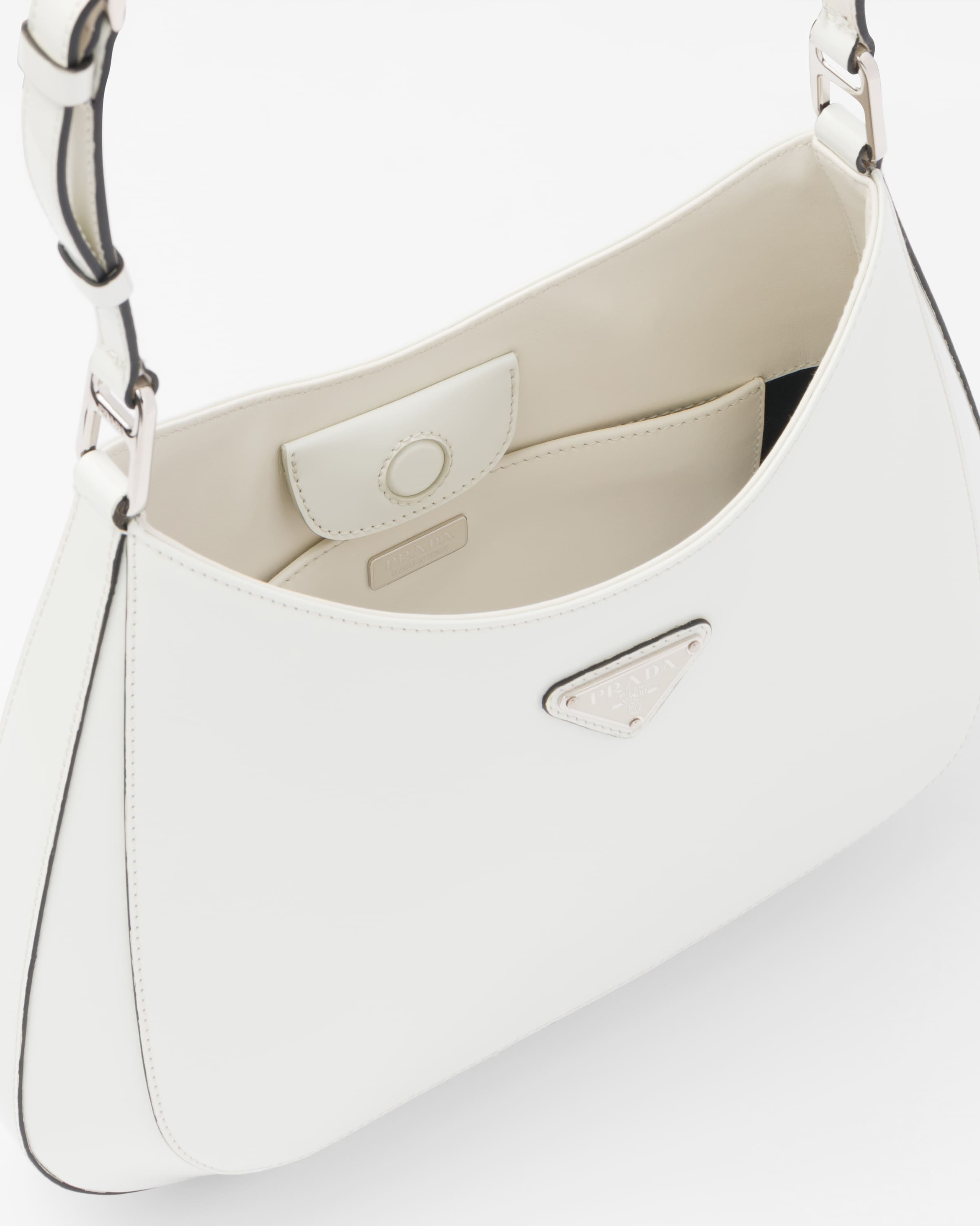 White Prada Cleo Brushed Leather Shoulder Bag PRADA