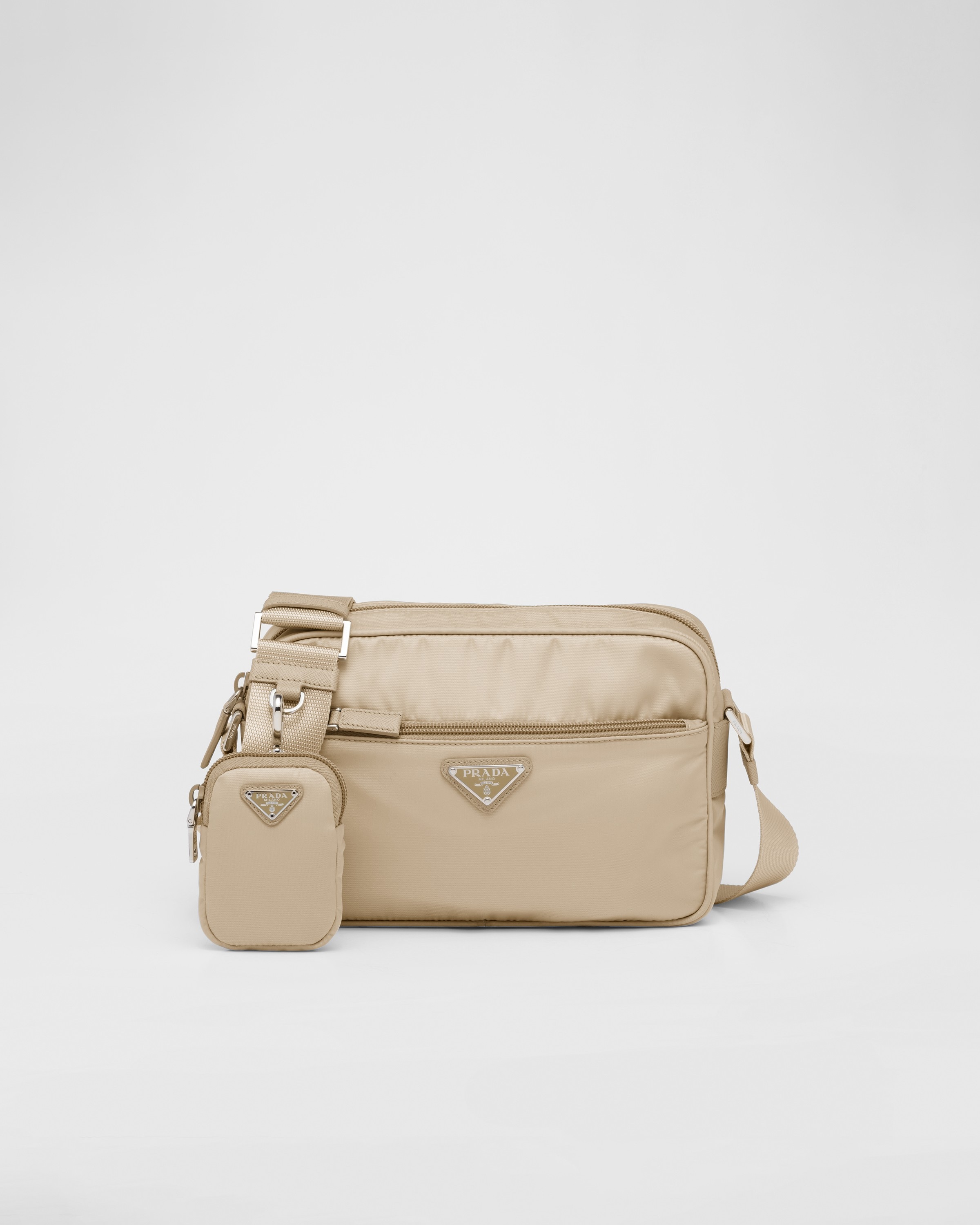 Prada Beige Nylon and Saffiano Leather Mini Re Edition Crossbody