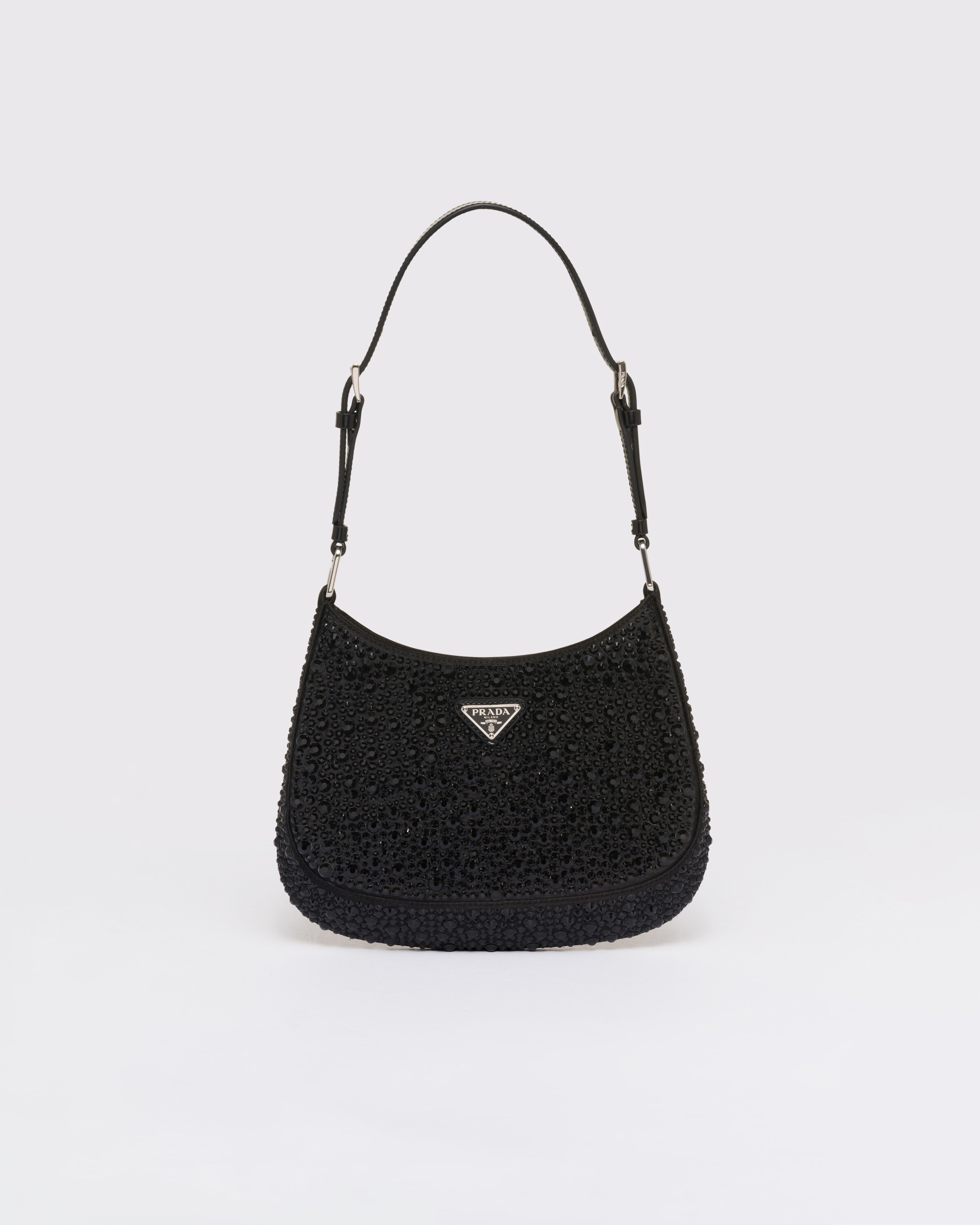 Prada Cleo Satin Bag With Crystals In Black
