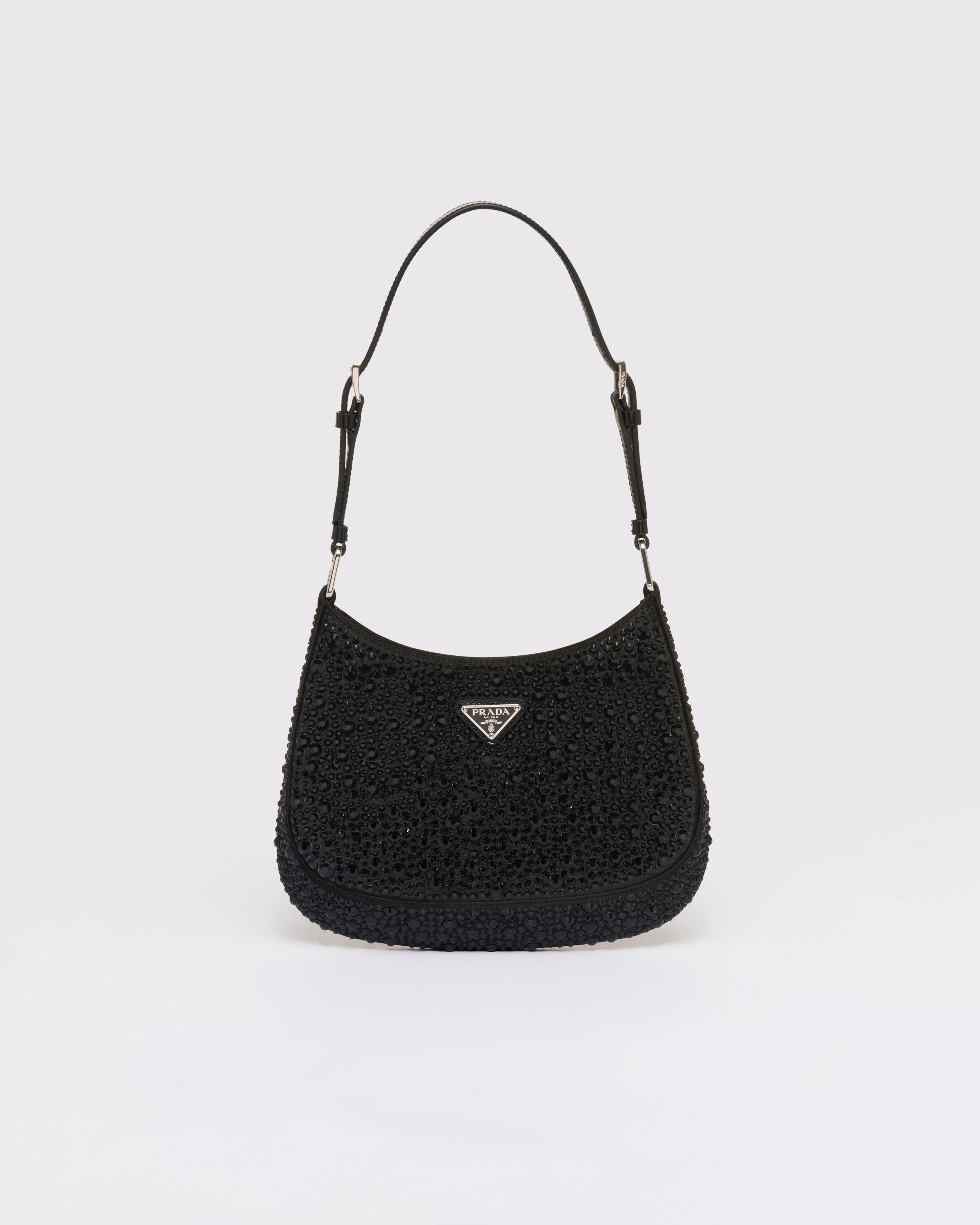 Shop Prada Cleo Tasche Aus Satin Mit Kristallen In Black