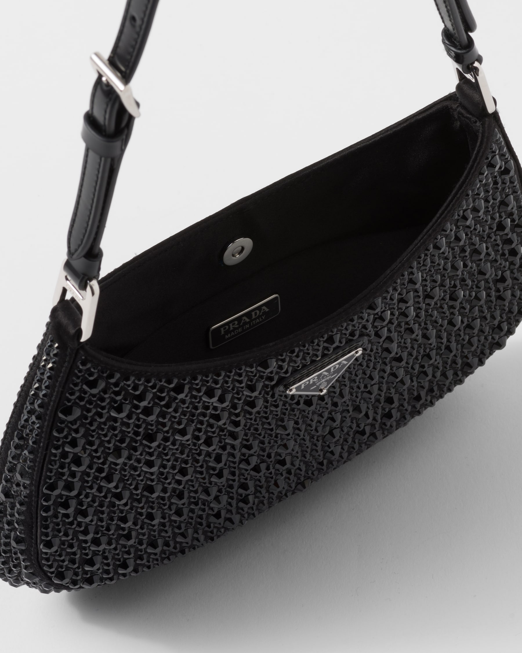 Black Prada Cleo Satin Bag With Crystals PRADA