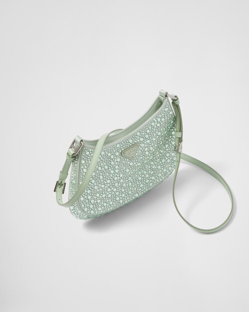 Aqua Prada Cleo satin bag with crystals Prada