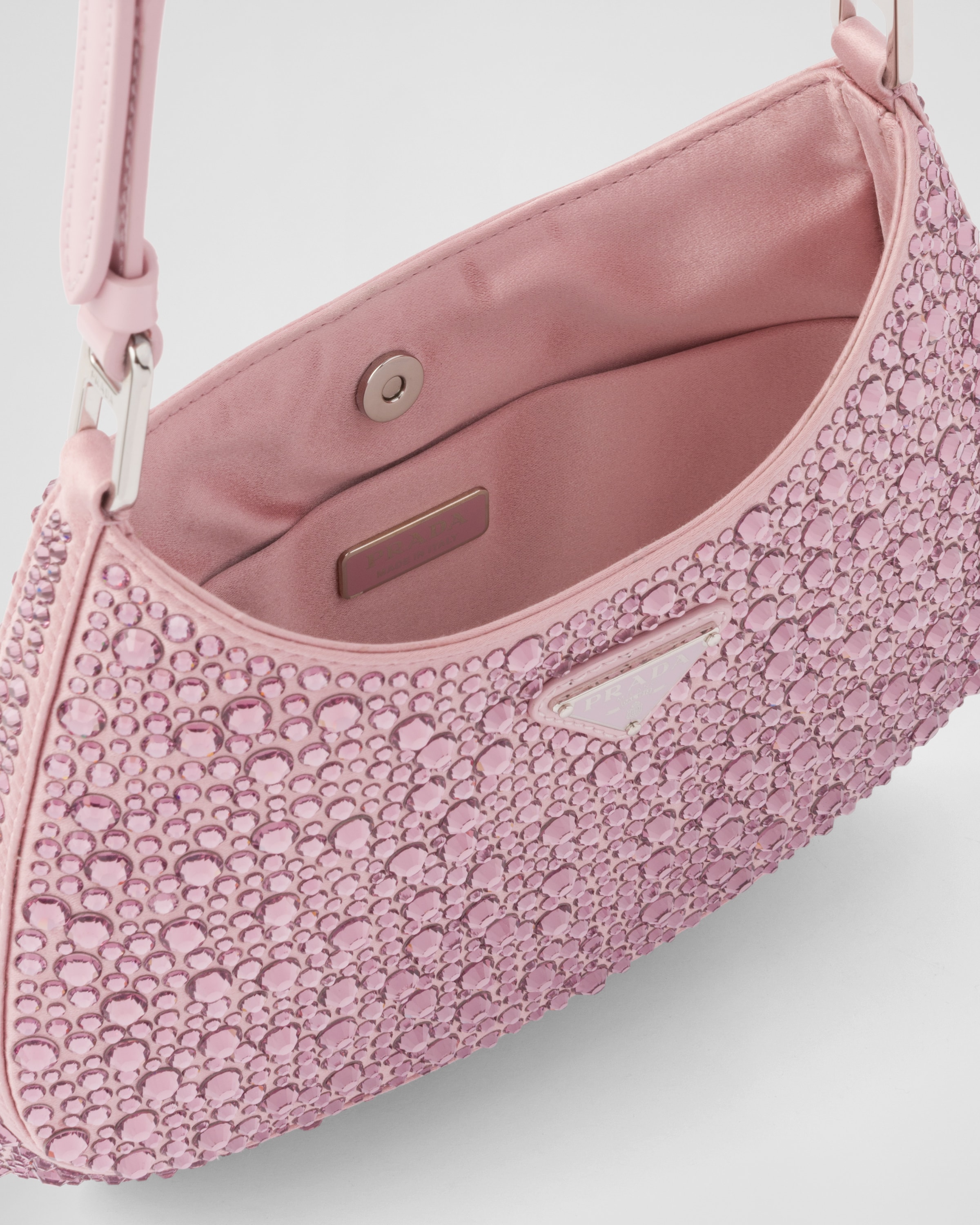 Alabaster Pink Prada Cleo Satin Bag With Crystals