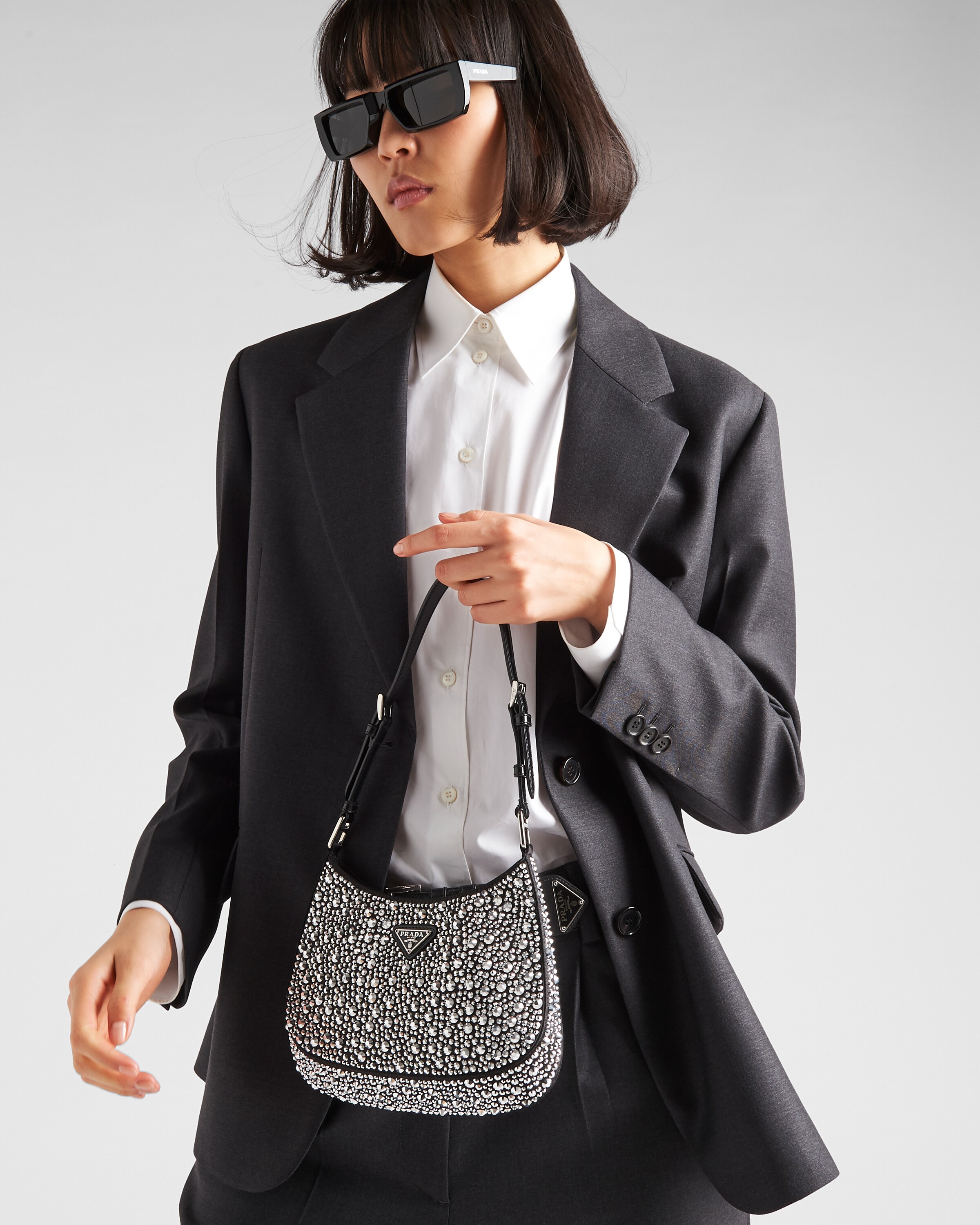 Prada Prada Cleo 仿水晶装饰缎面单肩包 2