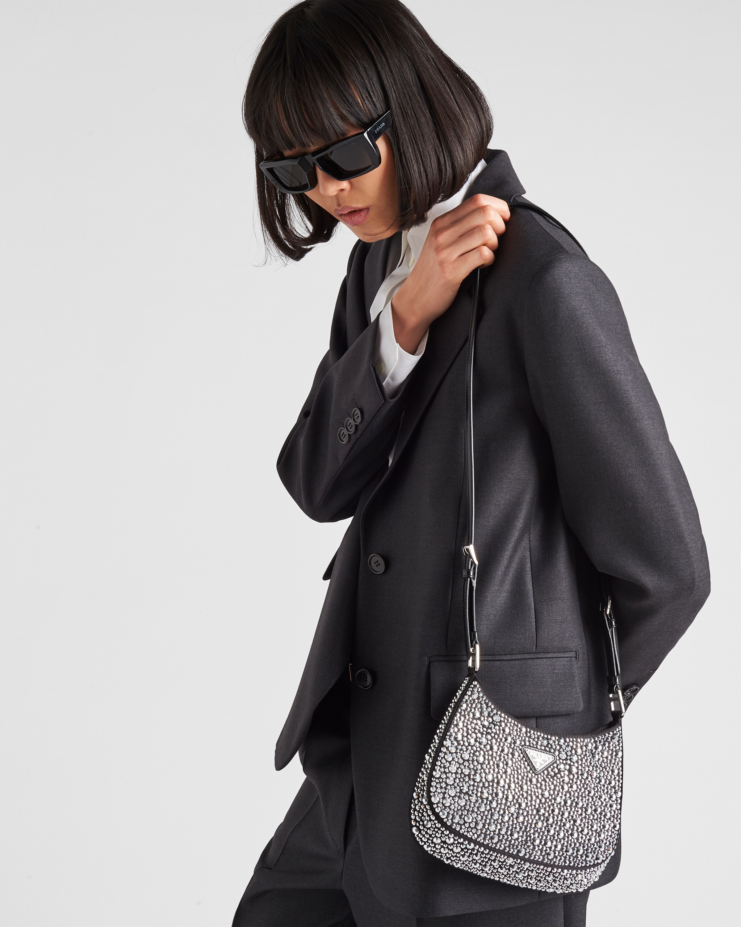 Prada Prada Cleo 仿水晶装饰缎面单肩包 8