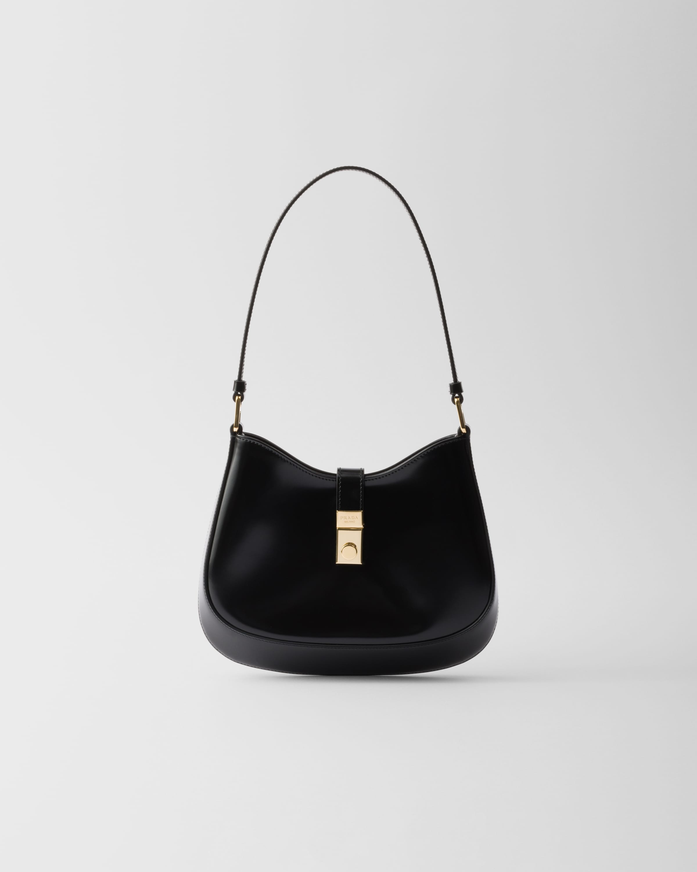 Black Prada Cleo Brushed Leather Shoulder Bag With Clasp Closure PRADA