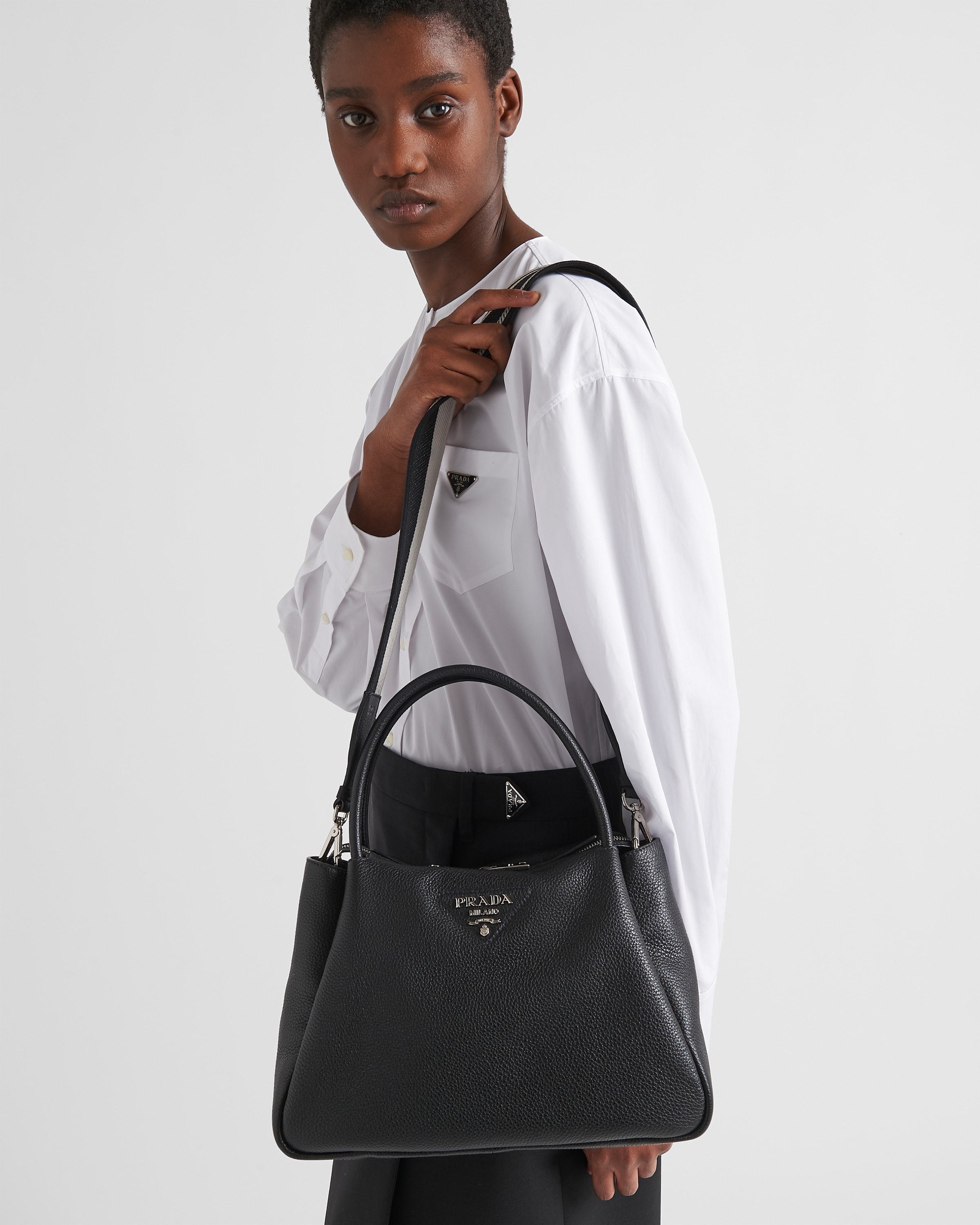 Prada black leather tote cheap