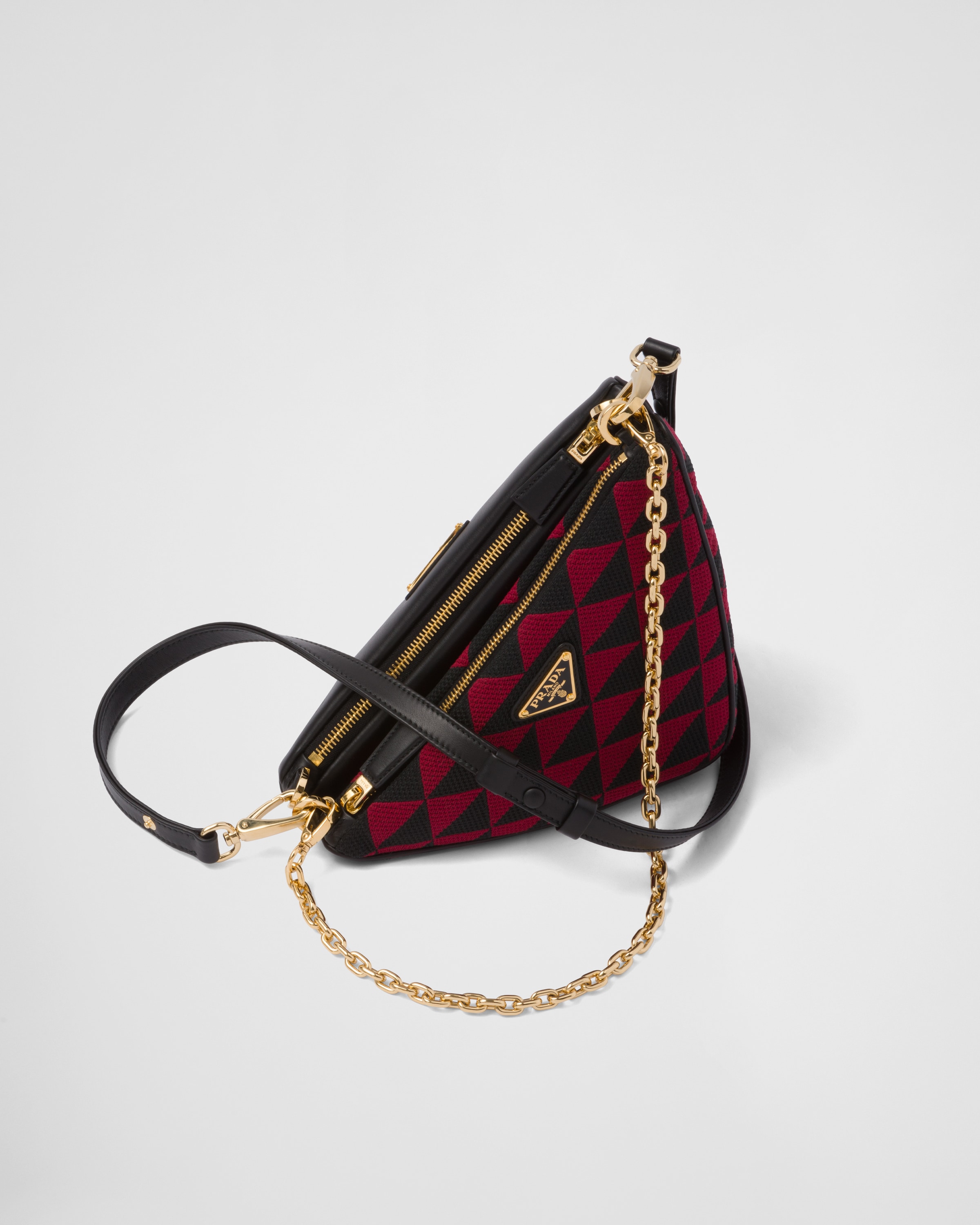 Black / Cherry Prada Symbole leather and fabric mini bag | Prada