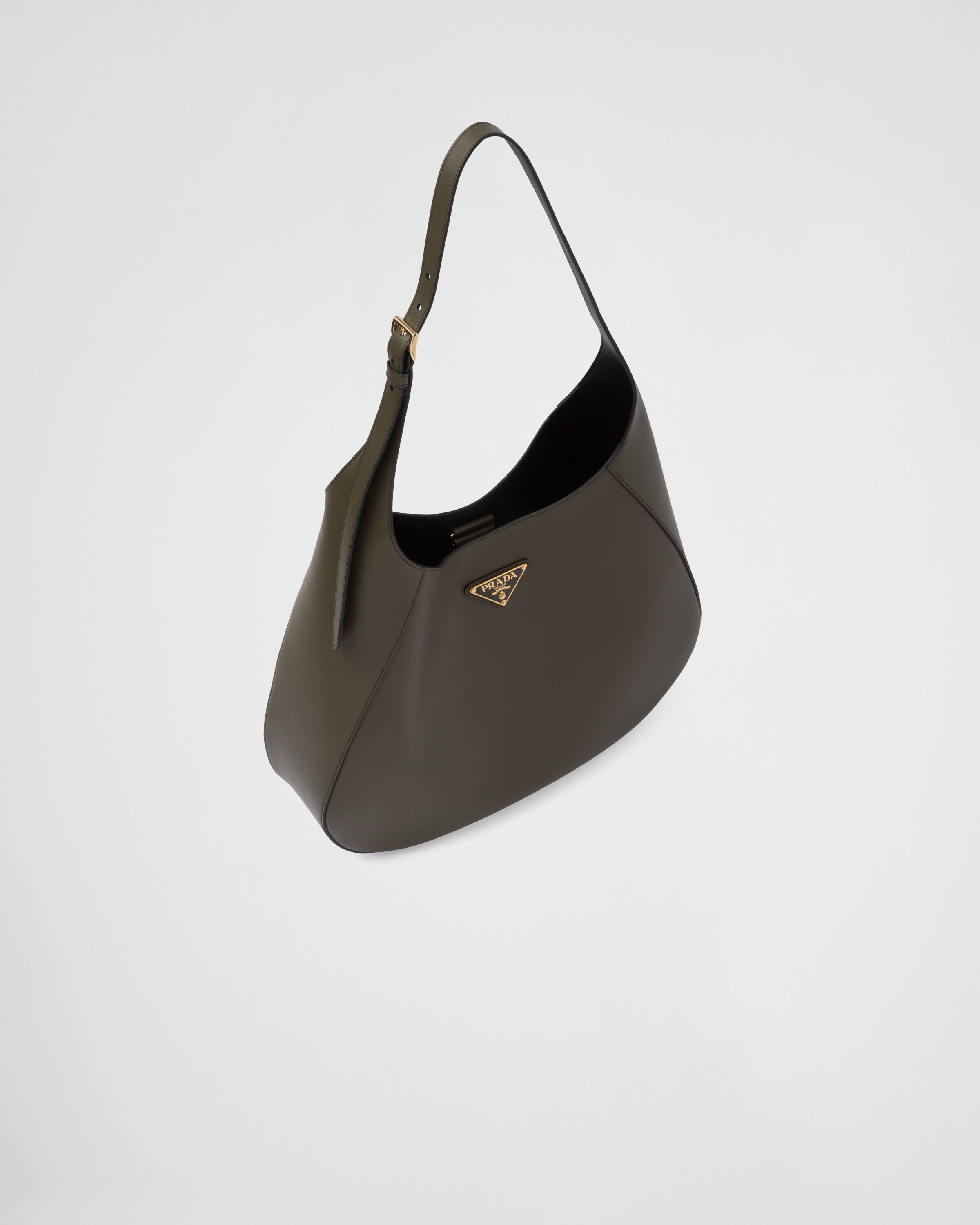 Military Green/black Large leather shoulder bag with topstitching Prada