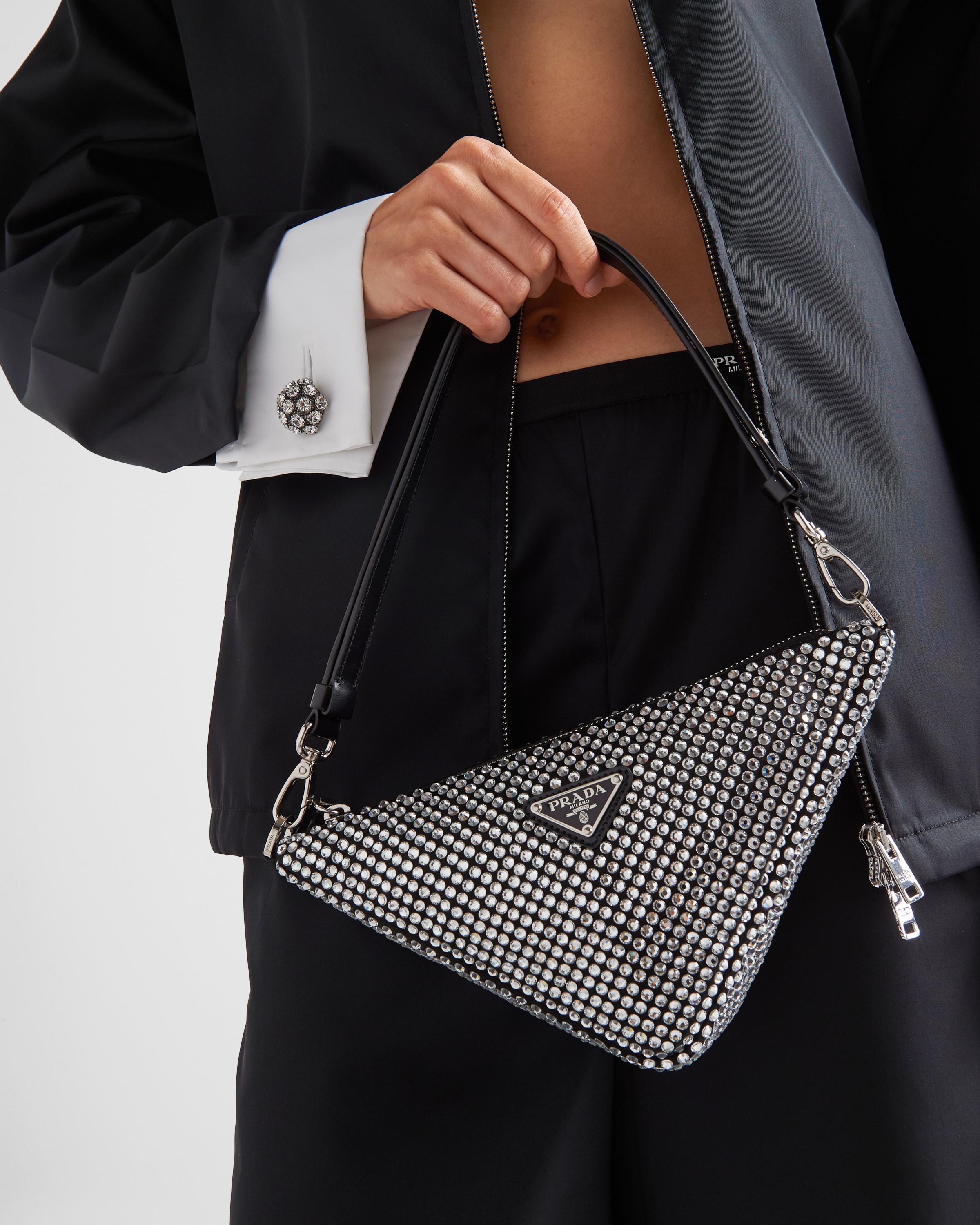 Prada Triangle satin mini bag with crystals