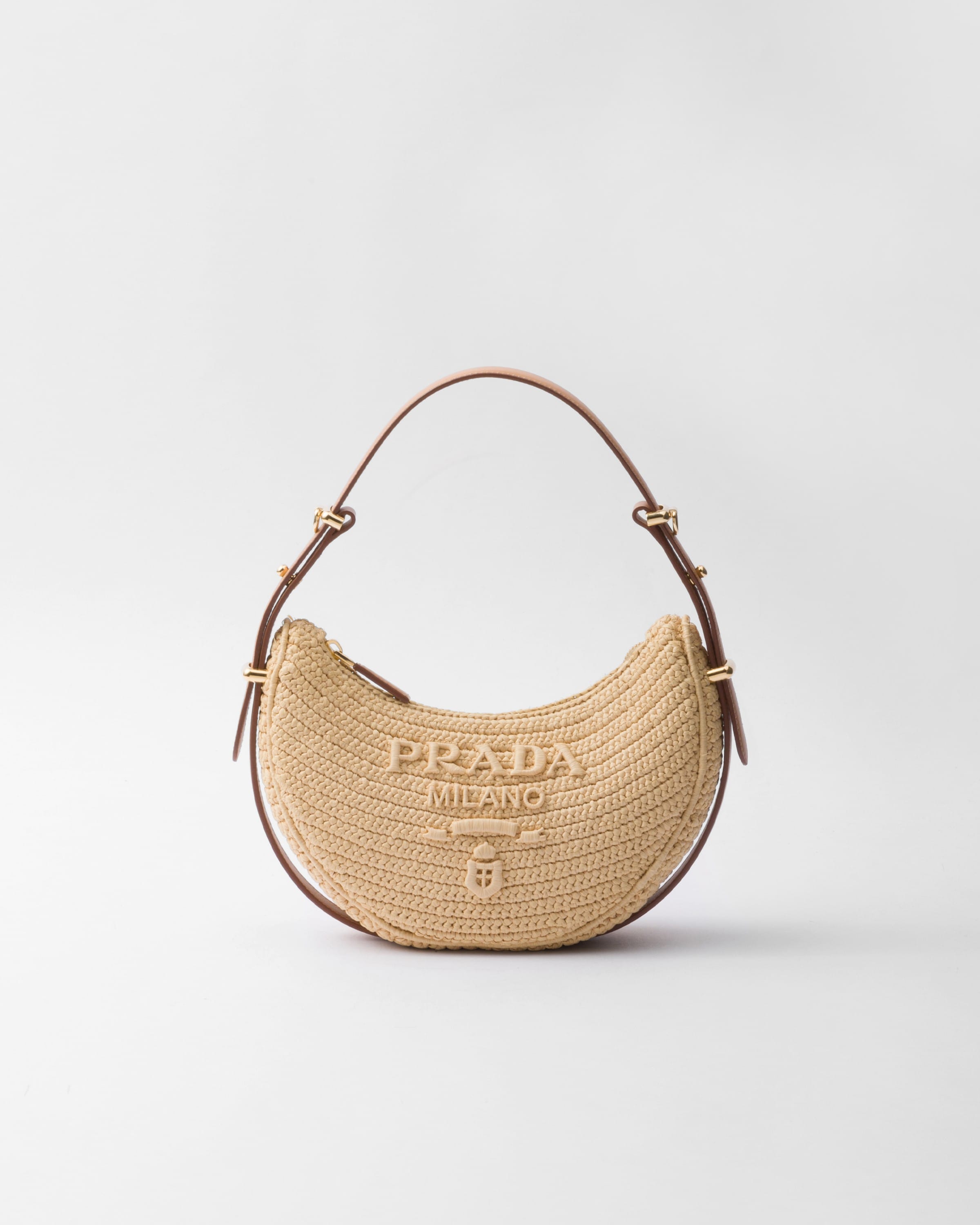 Prada Arqué Woven Fabric Shoulder Bag In Natural