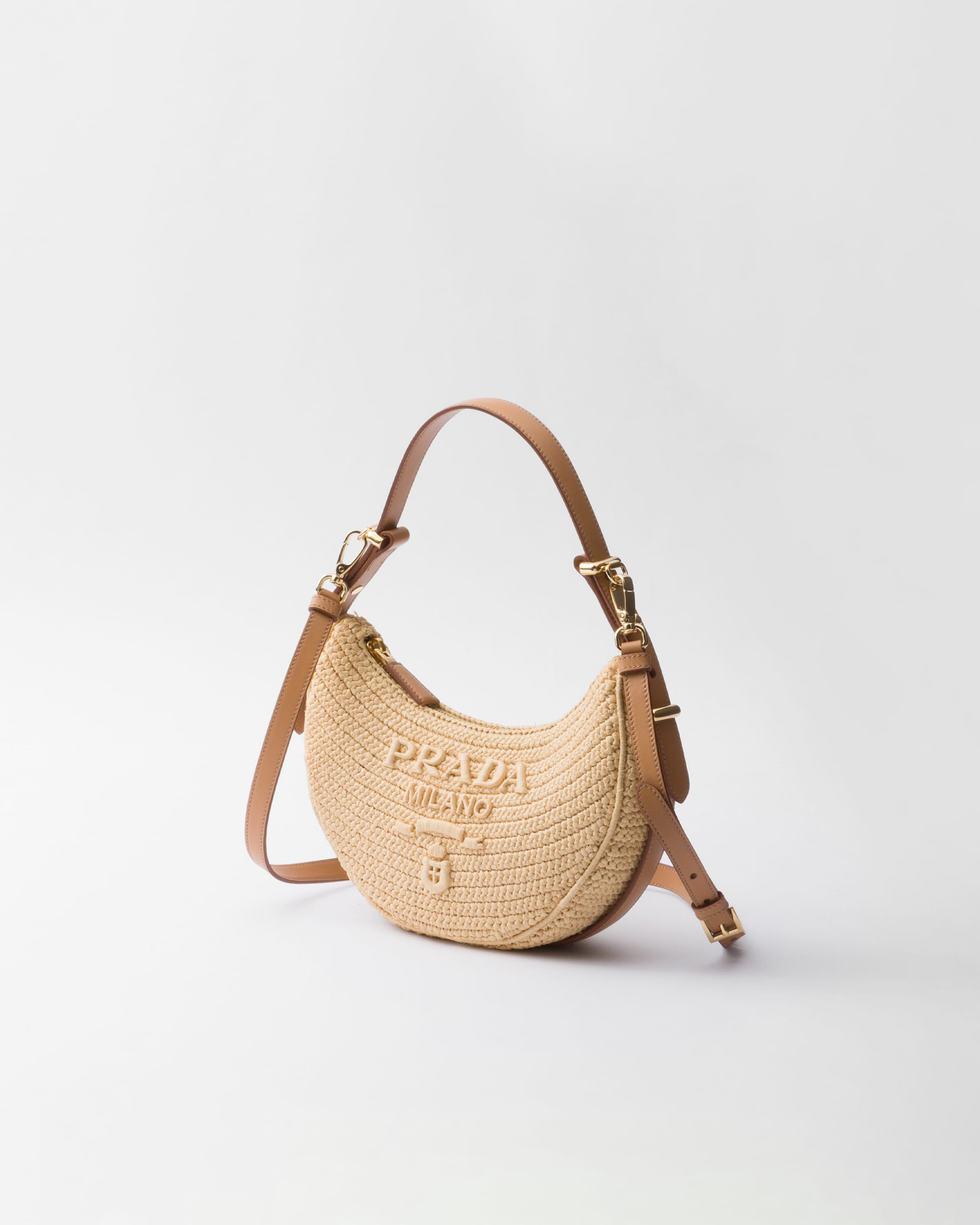 Shop Prada Arqué Woven Fabric Shoulder Bag In Natural