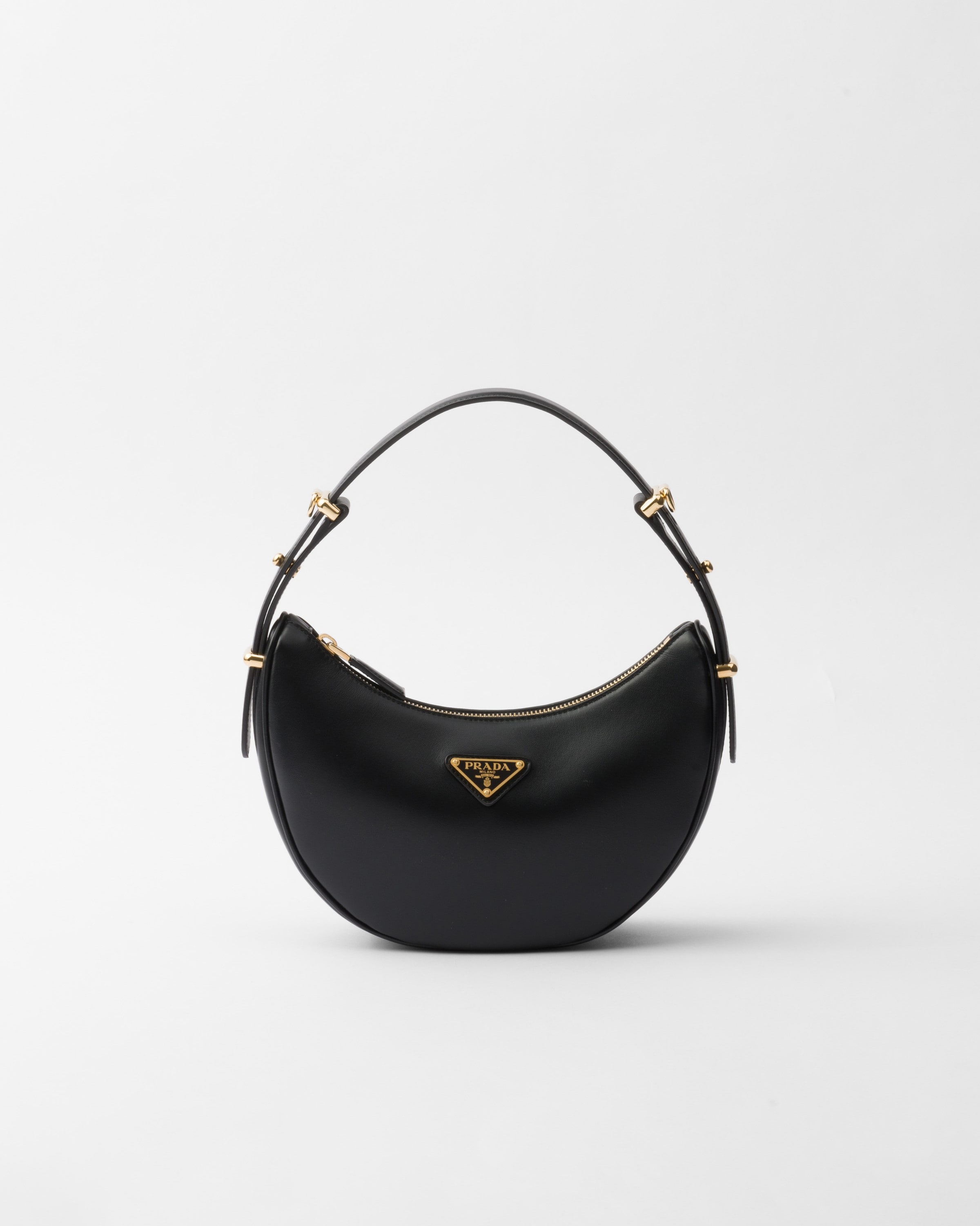 Prada Zip Leather Shoulder Bag In Black