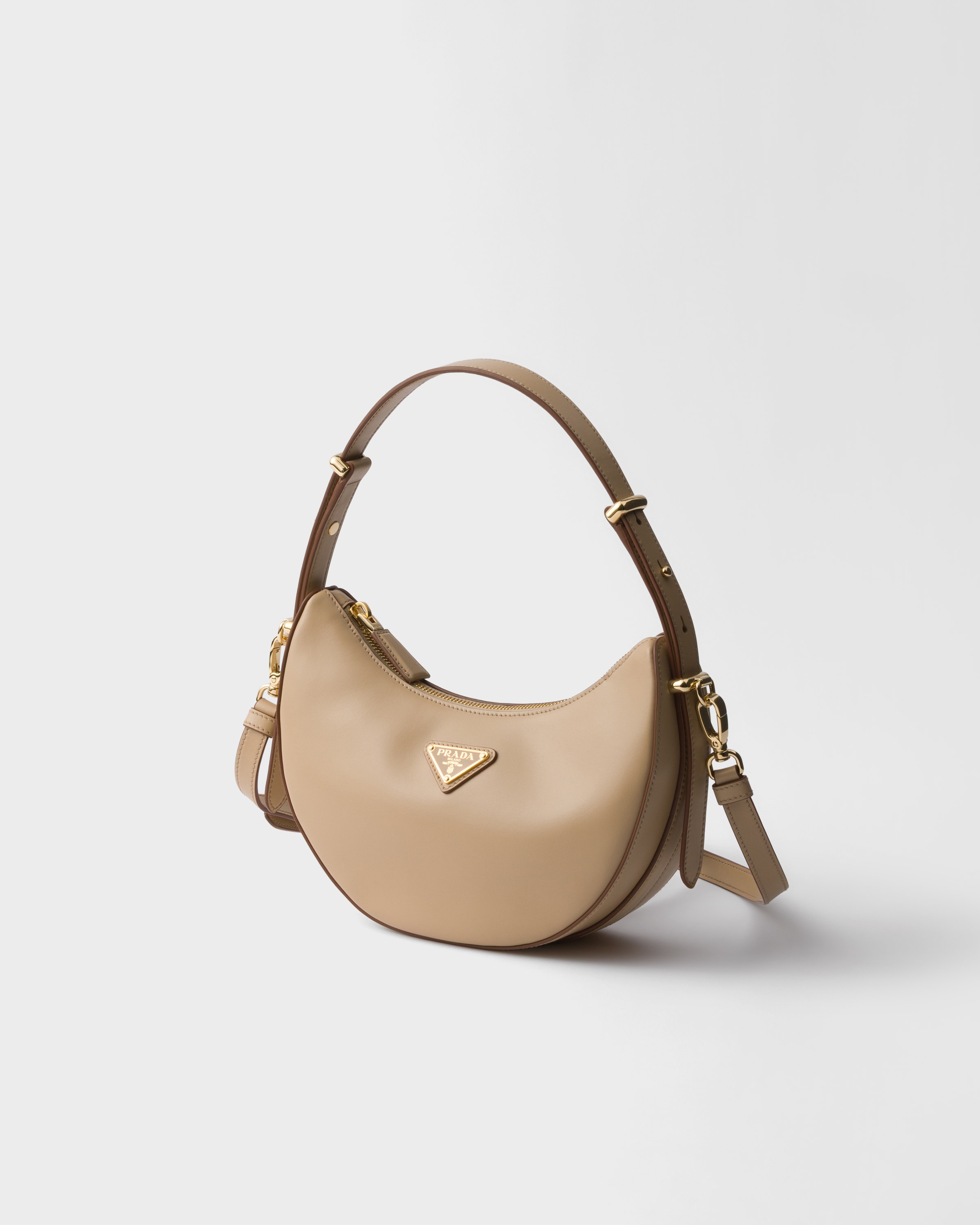 Sand Beige Prada Arqué Mini Leather Shoulder Bag | PRADA