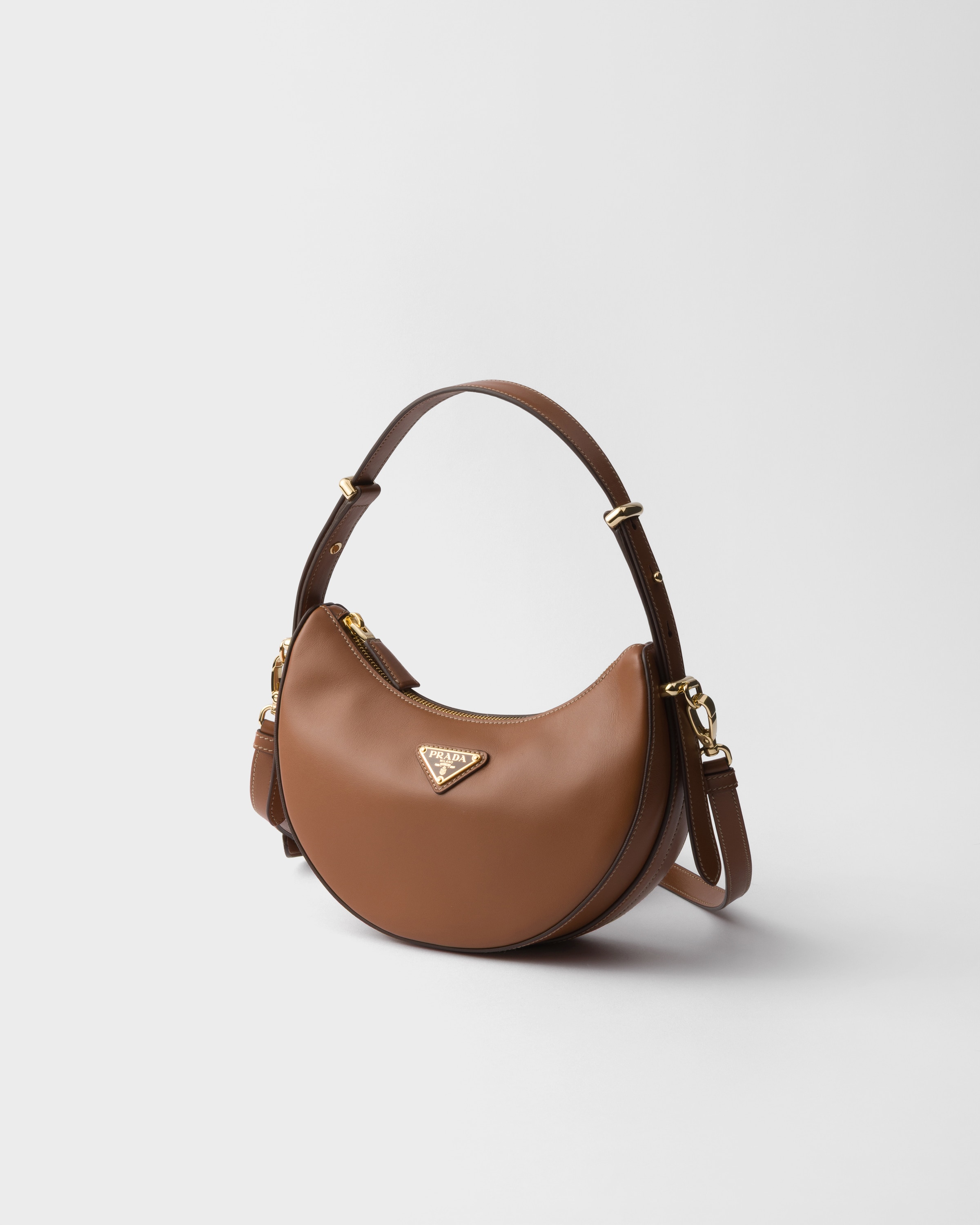 Cognac Prada Arqué Mini Leather Shoulder Bag | PRADA