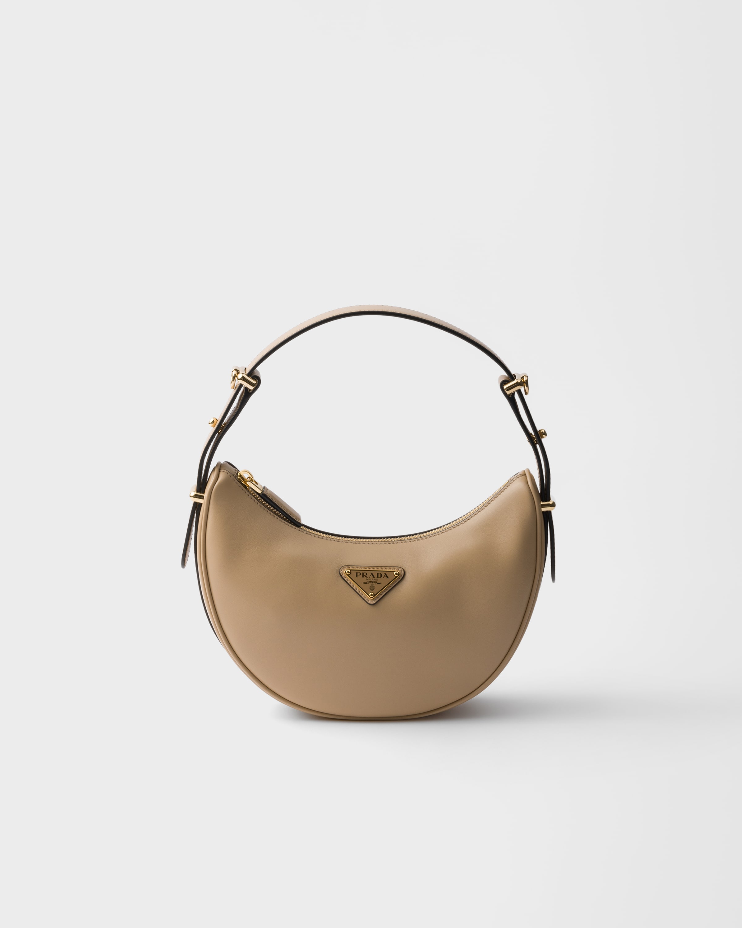 Prada Arqué Small Leather Shoulder Bag, Woman, Sand