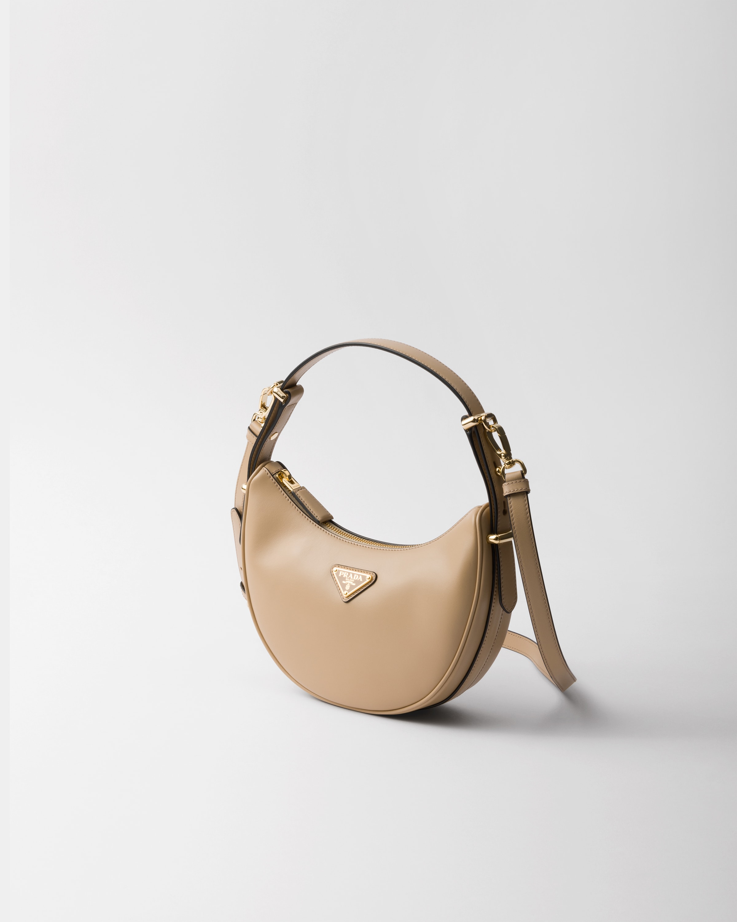 Shop Prada Arqué Small Leather Shoulder Bag In Sand
