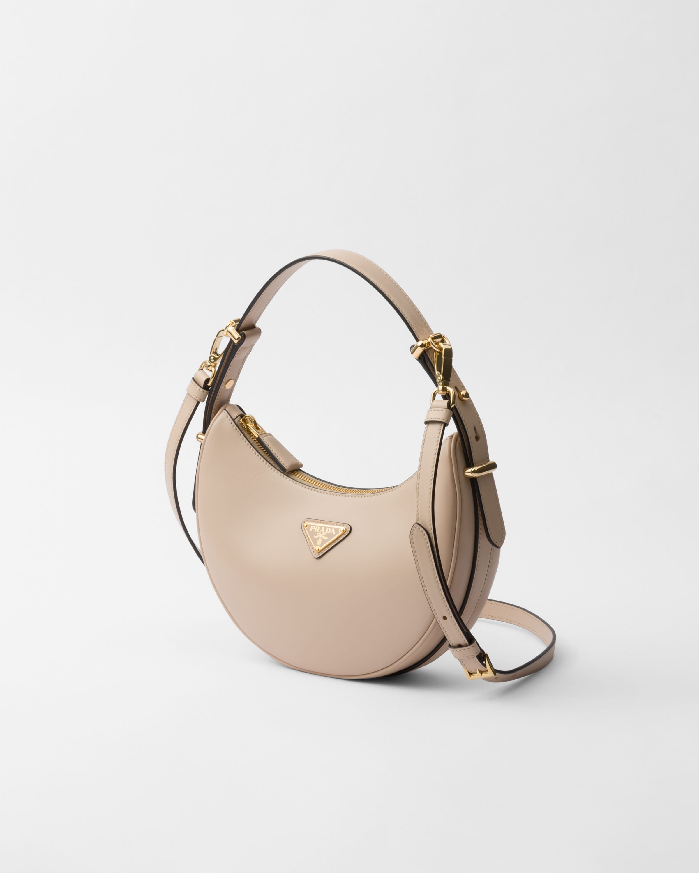 Travertine Prada Arqué Small Leather Shoulder Bag | PRADA