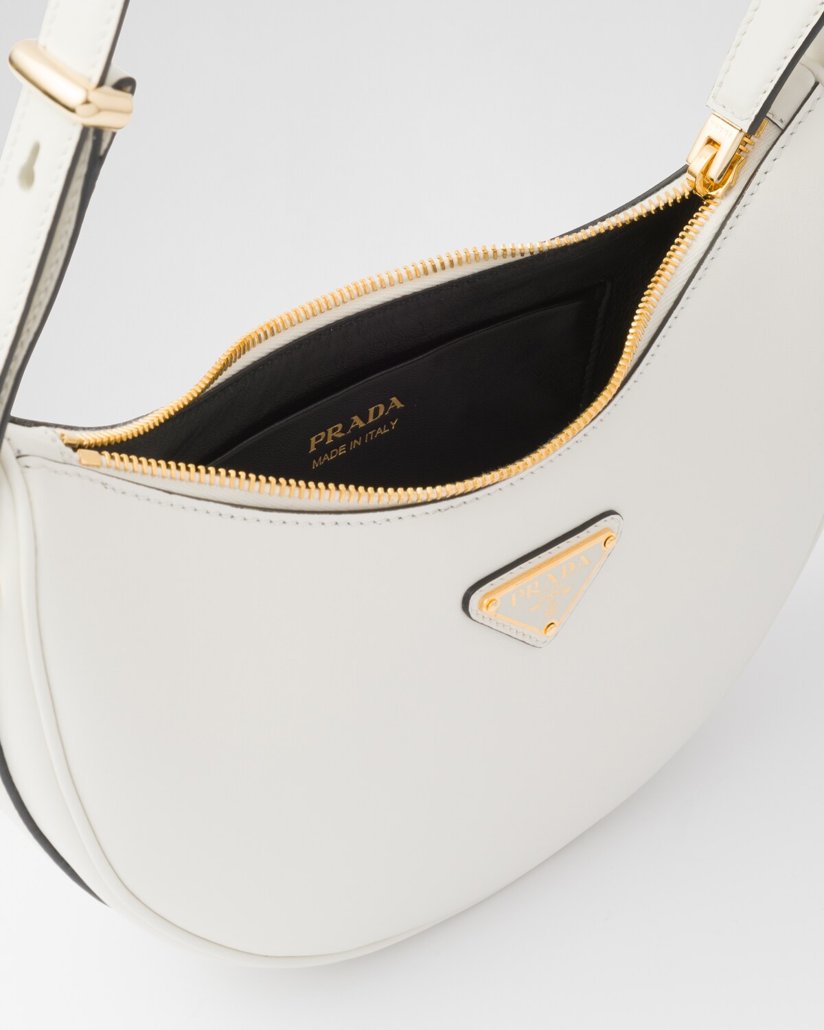 White Prada Arqué Leather Shoulder Bag PRADA