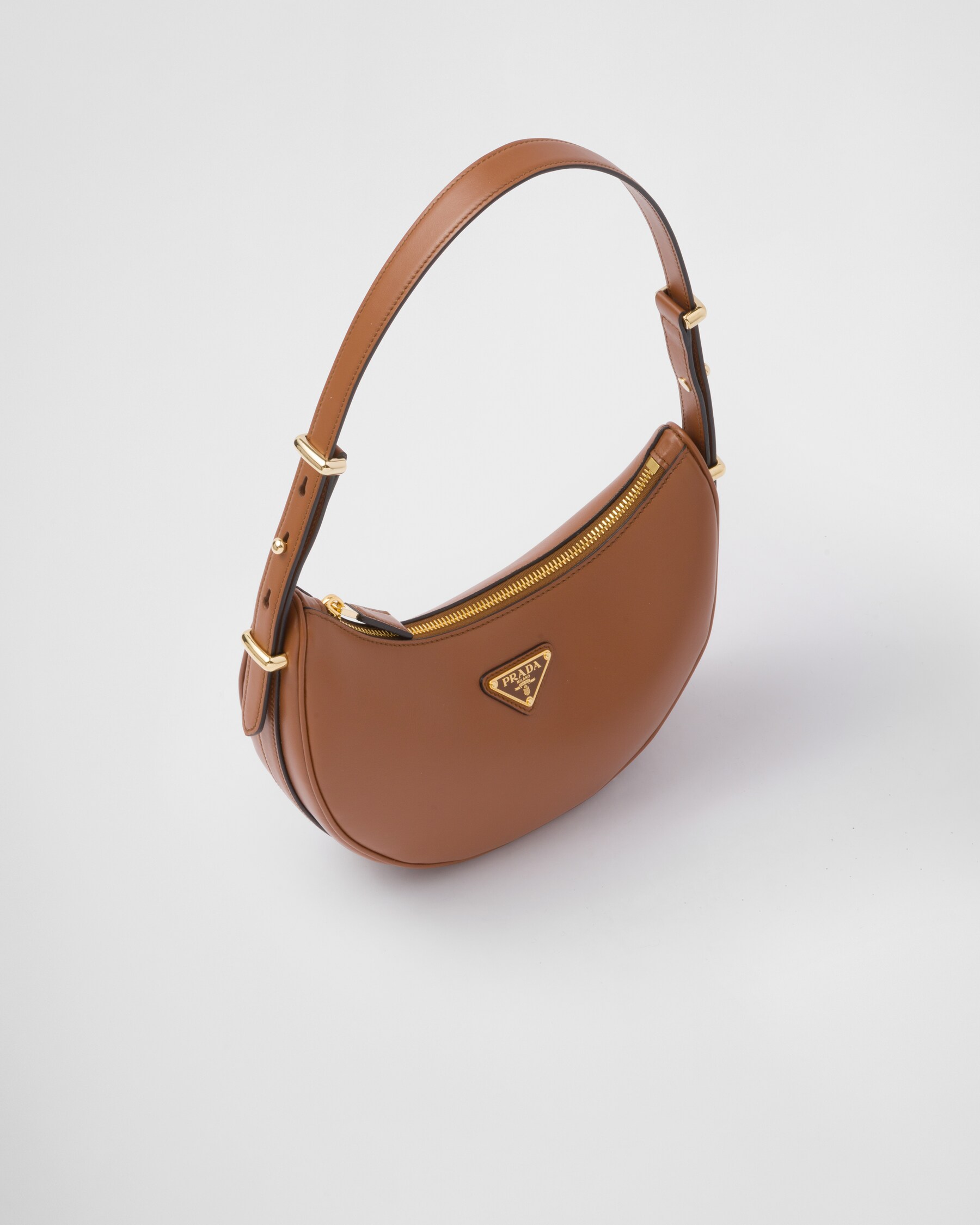 Cognac Prada Arqué Leather Shoulder Bag PRADA