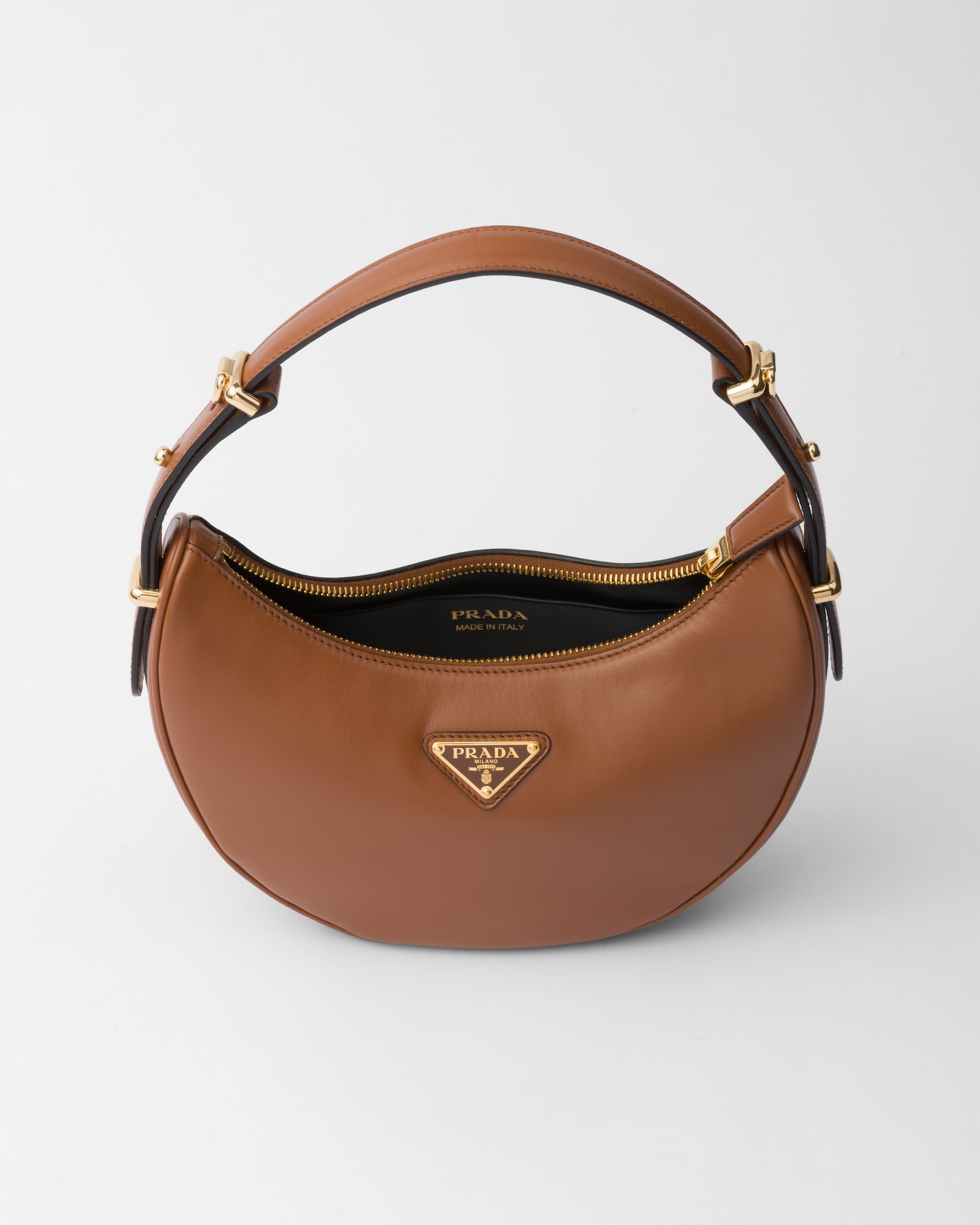 Cognac Prada Arqué Leather Shoulder Bag PRADA