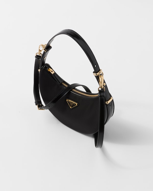 Black Prada Arqué Renylon And Brushed Leather Shoulder Bag PRADA