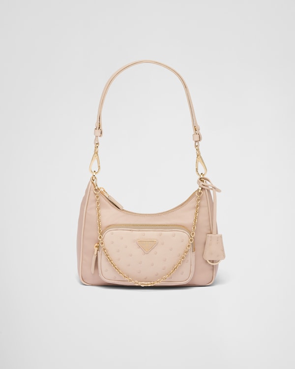カメオベージュ Re-Nylon xオーストリッチ ミニバッグ | PRADA