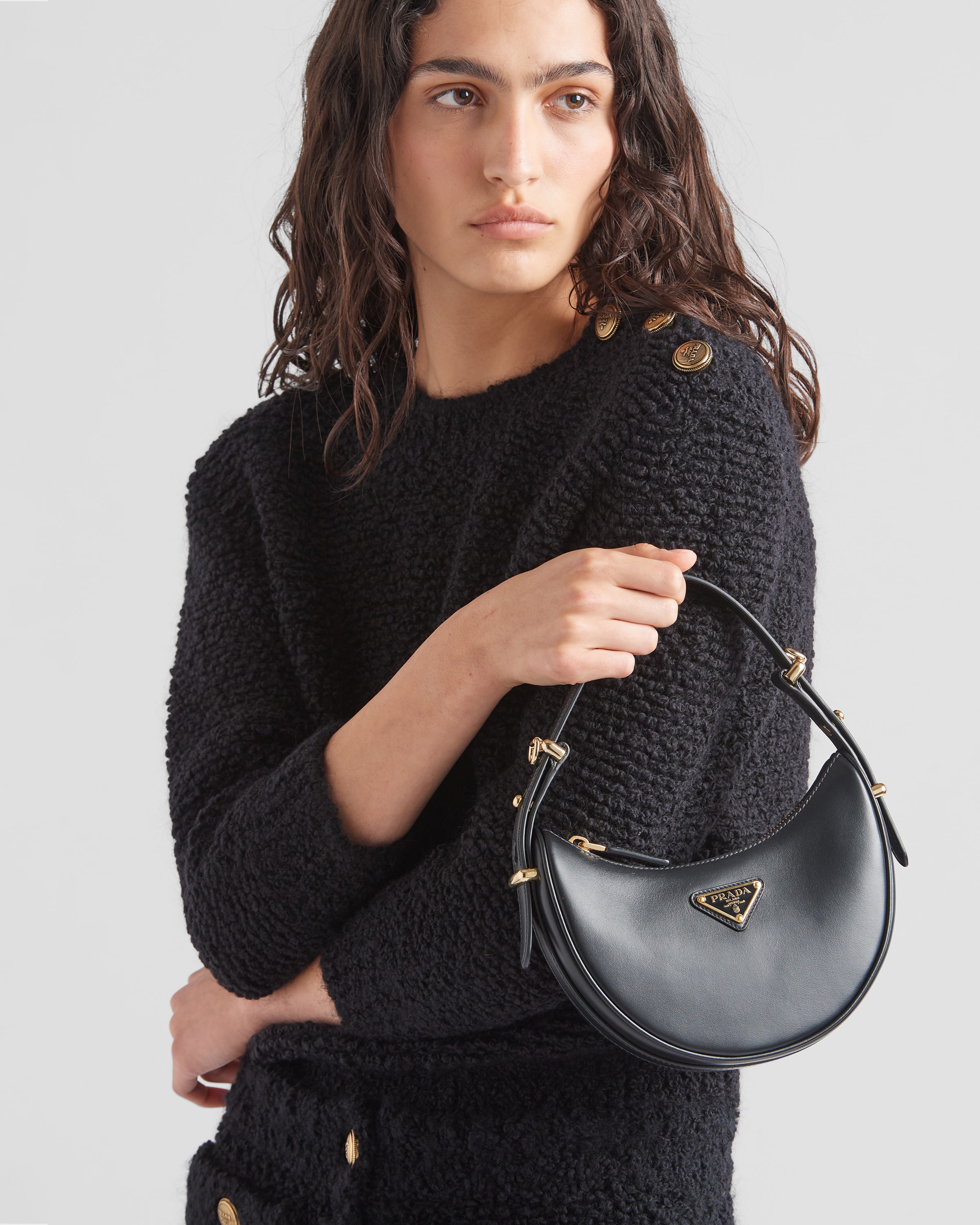 Black Prada Arqué leather mini shoulder bag | PRADA