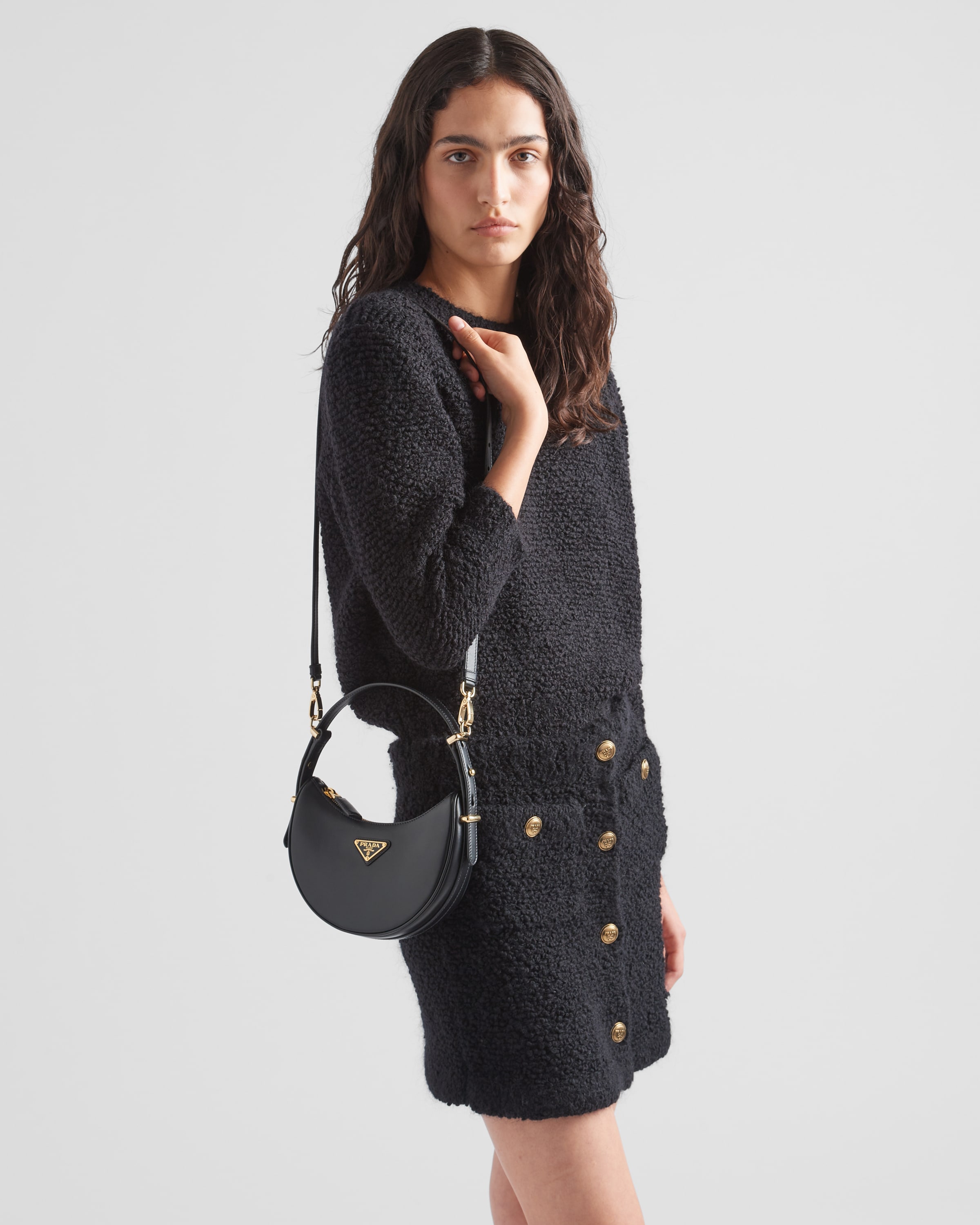 Black Prada Arqué leather mini shoulder bag | PRADA
