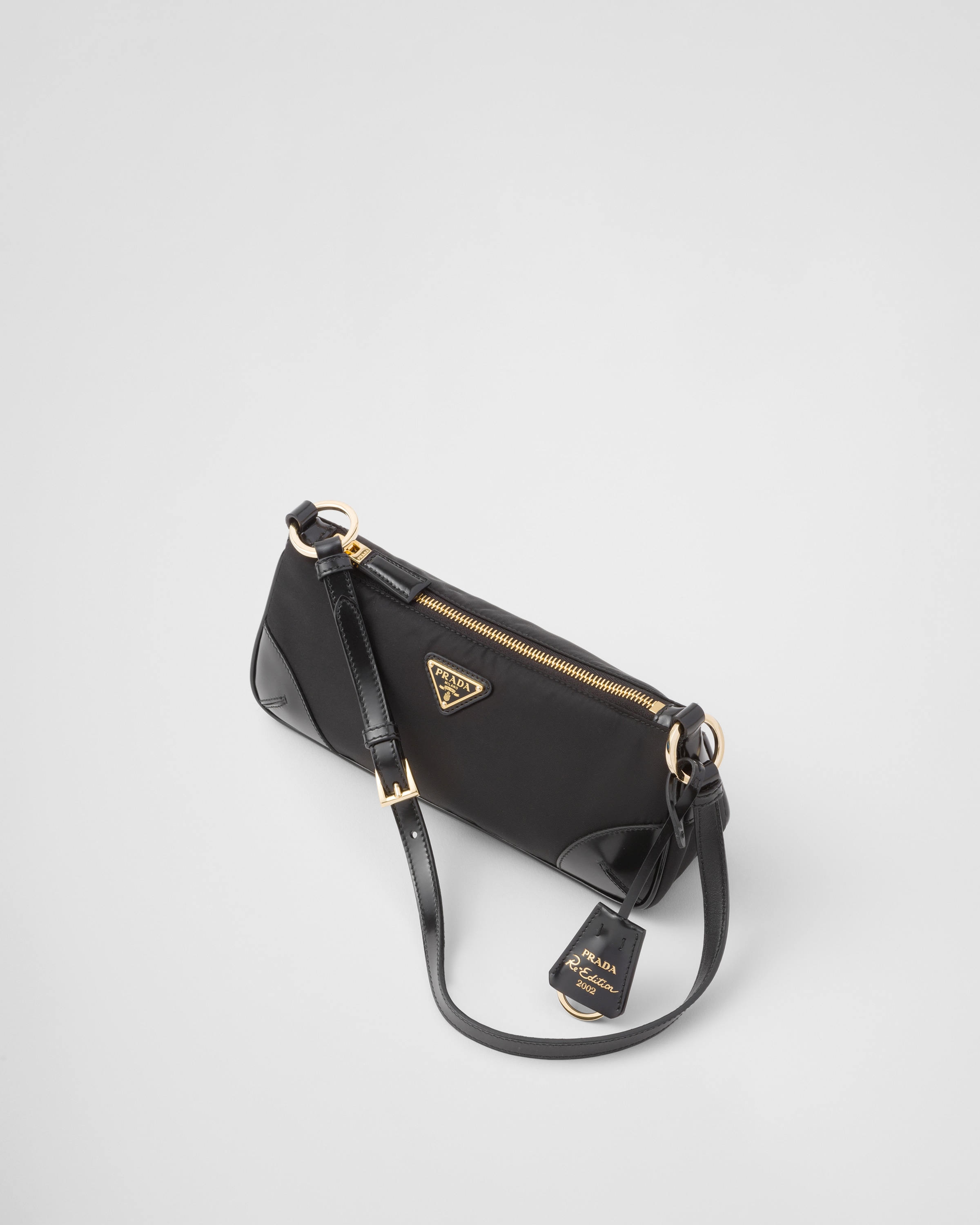 Black Prada Arqué Re-nylon And Brushed Leather Shoulder Bag