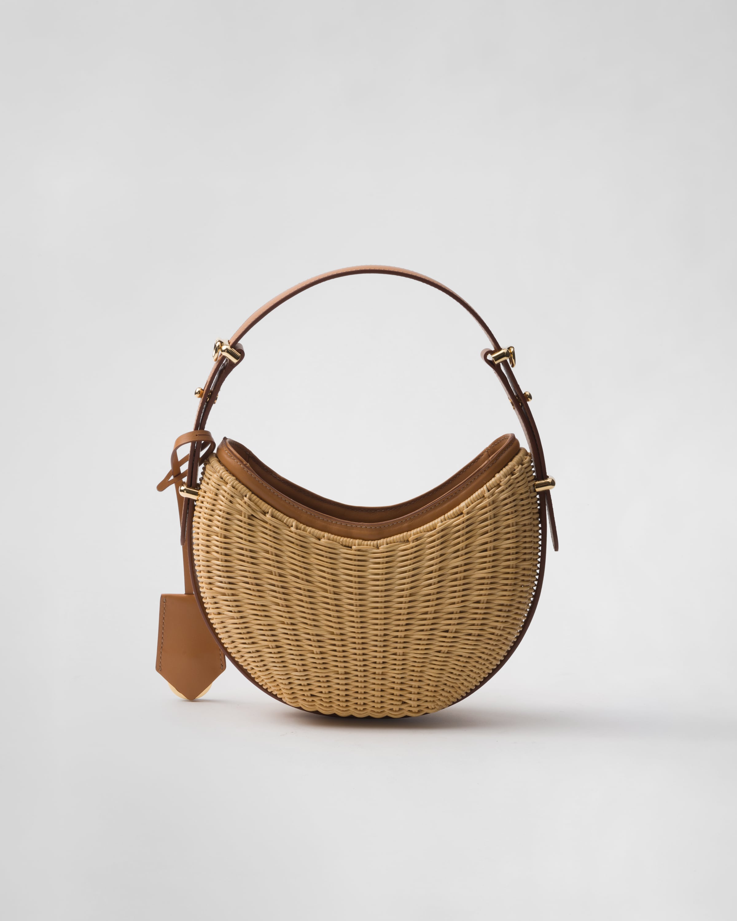 Shop Prada Arqué Woven Fabric And Leather Bag In Natural